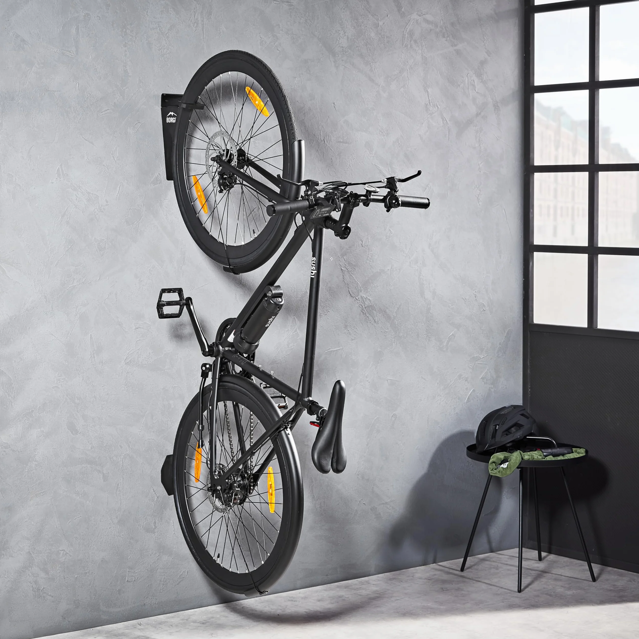 Borgen Supporto da parete per bici verticale nero opaco per E-bike MTB bici da corsa con cuscinetti