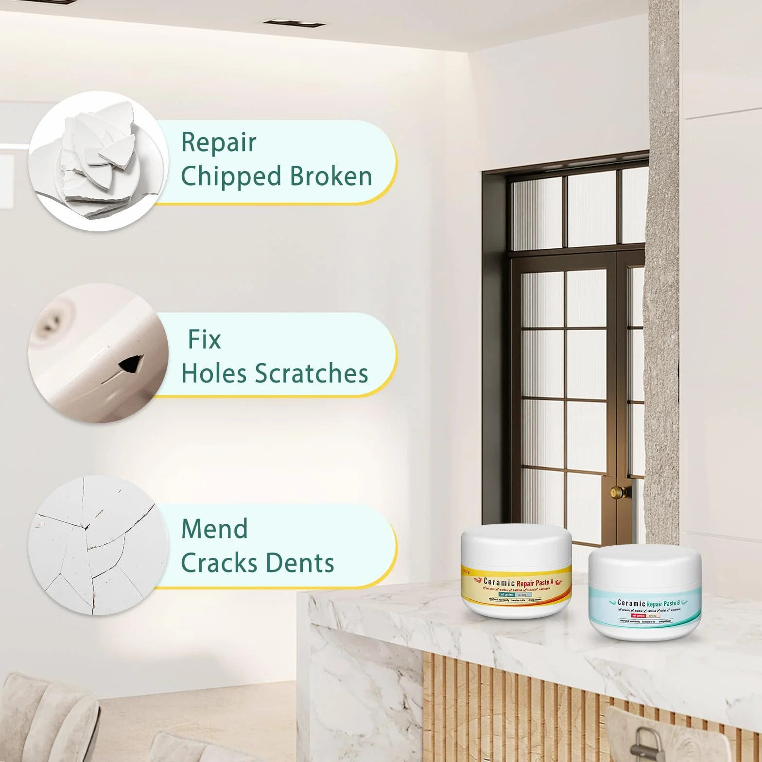 Kit Riparazione Vasca da Bagno Ceramica Smalto Piastrelle Graffi Buchi Crepe