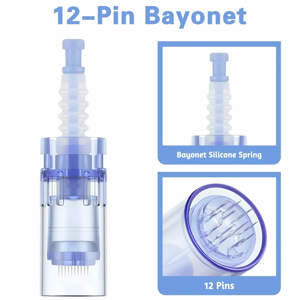 LOPHE Microneedling, 12 Pezzi Micro Aghi Penna Derma Micro Needling, Microneedle Nano Aghi con Regolabili a Baionetta(#12pin)