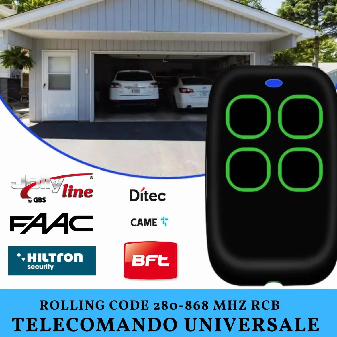 Telecomando Cancello Universale 4 in 1 Rolling Code 280-868MHz Radiocomando Programmabile