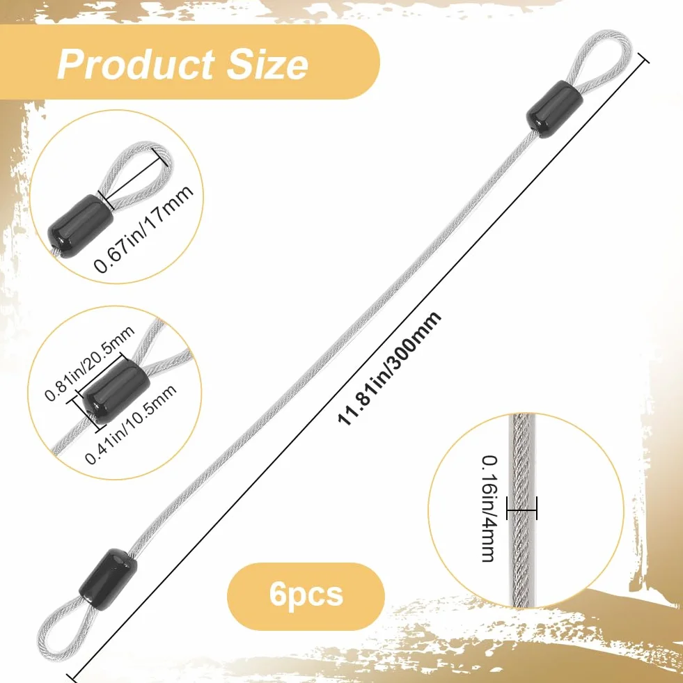 GORGECRAFT 6pz Cavo di Sicurezza in Acciaio Inossidabile 4mm 30cm Lucchetto per Bagagli
