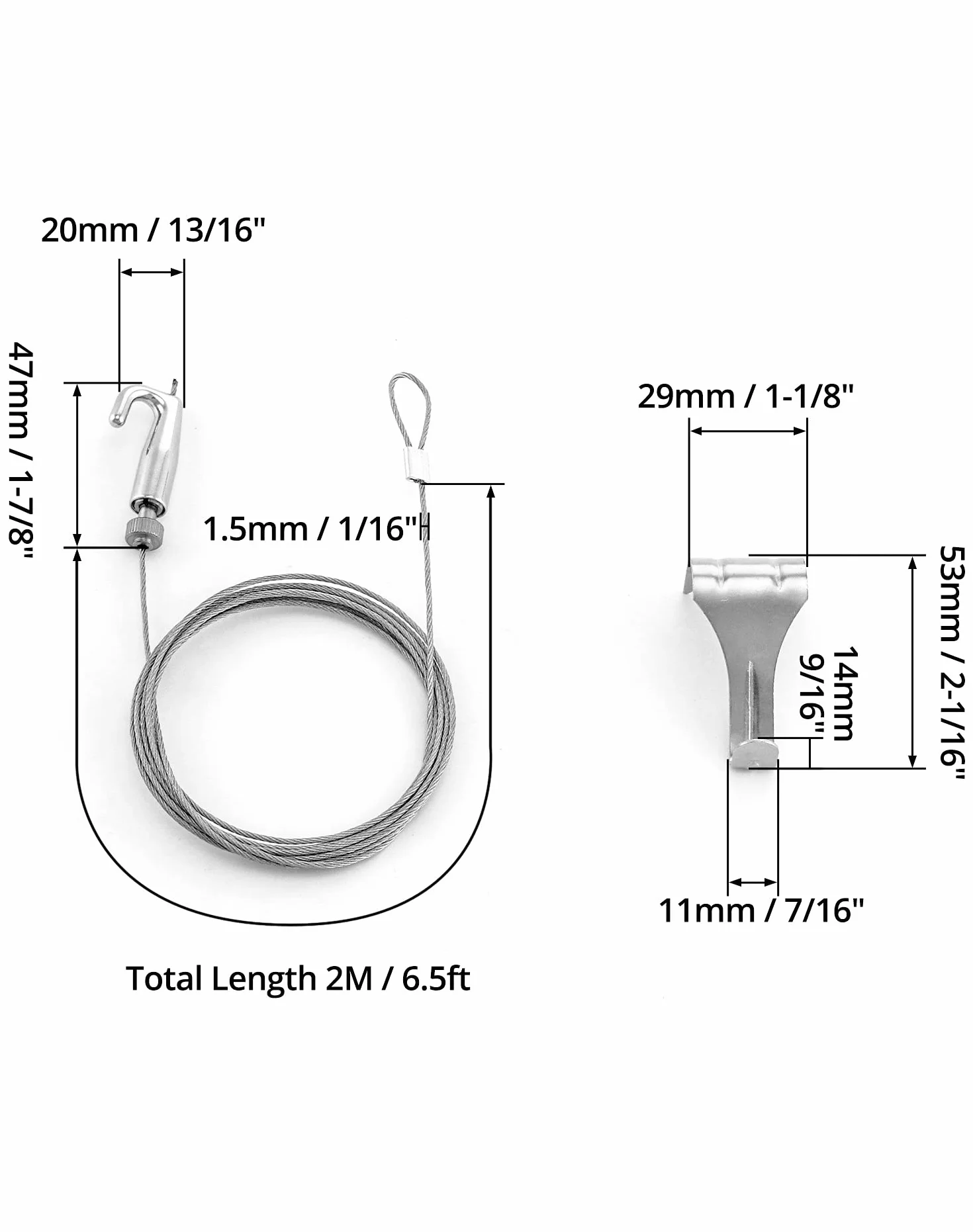 QWORK Cavo per Appendere Quadri Filo di Sospensione 2m x Ø1.5mm Acciaio Inox Gancio Regolabile 40kg 20 Pezzi