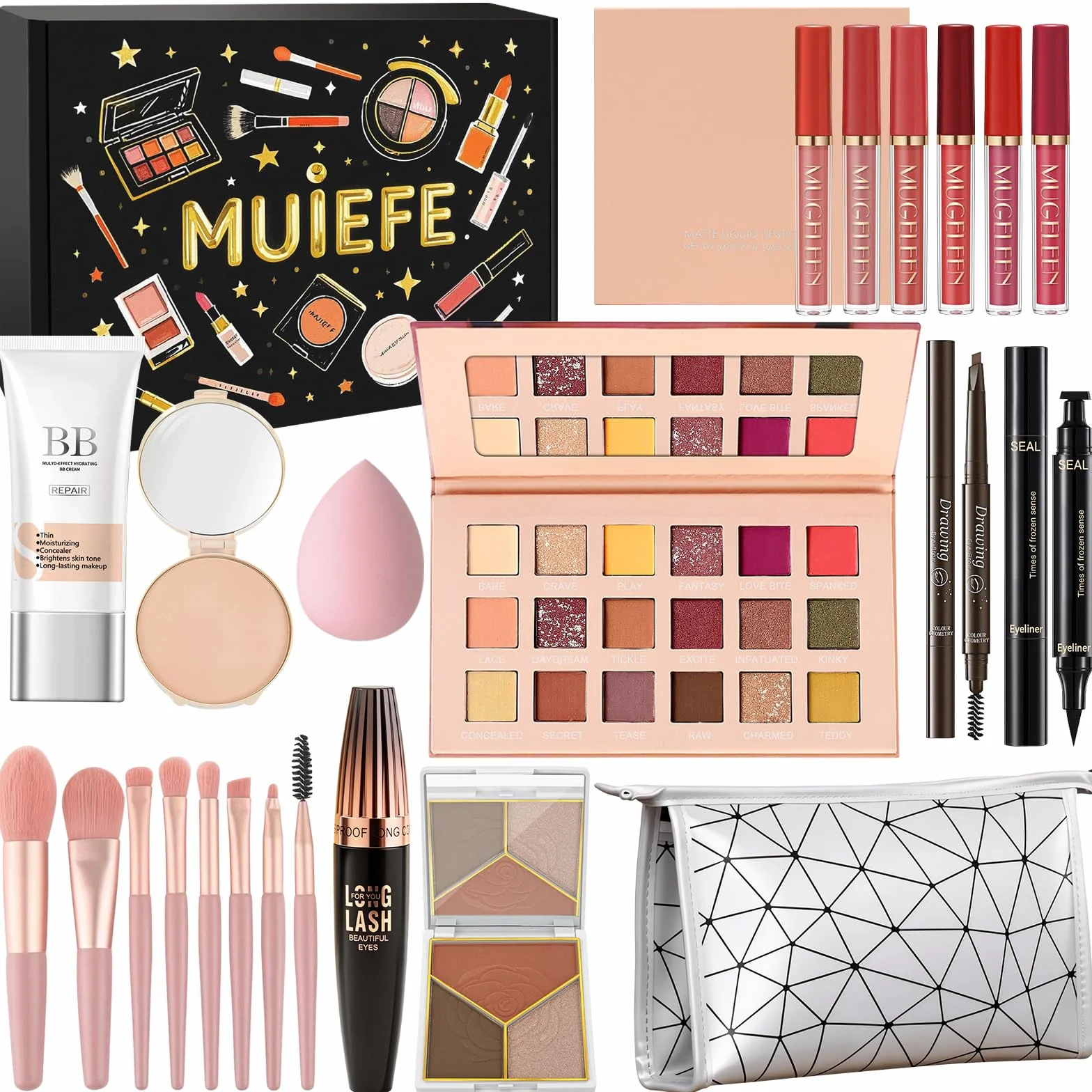 Trousse Trucchi Donna, Tutto in uno Set Trucchi, Kit Trucco Make up Completo con Palette Ombretto Paletta, Mascara, Gloss Labbra, Liner Occhi, Matite Ssopracciglia, Borsa Trucco, BB Cream