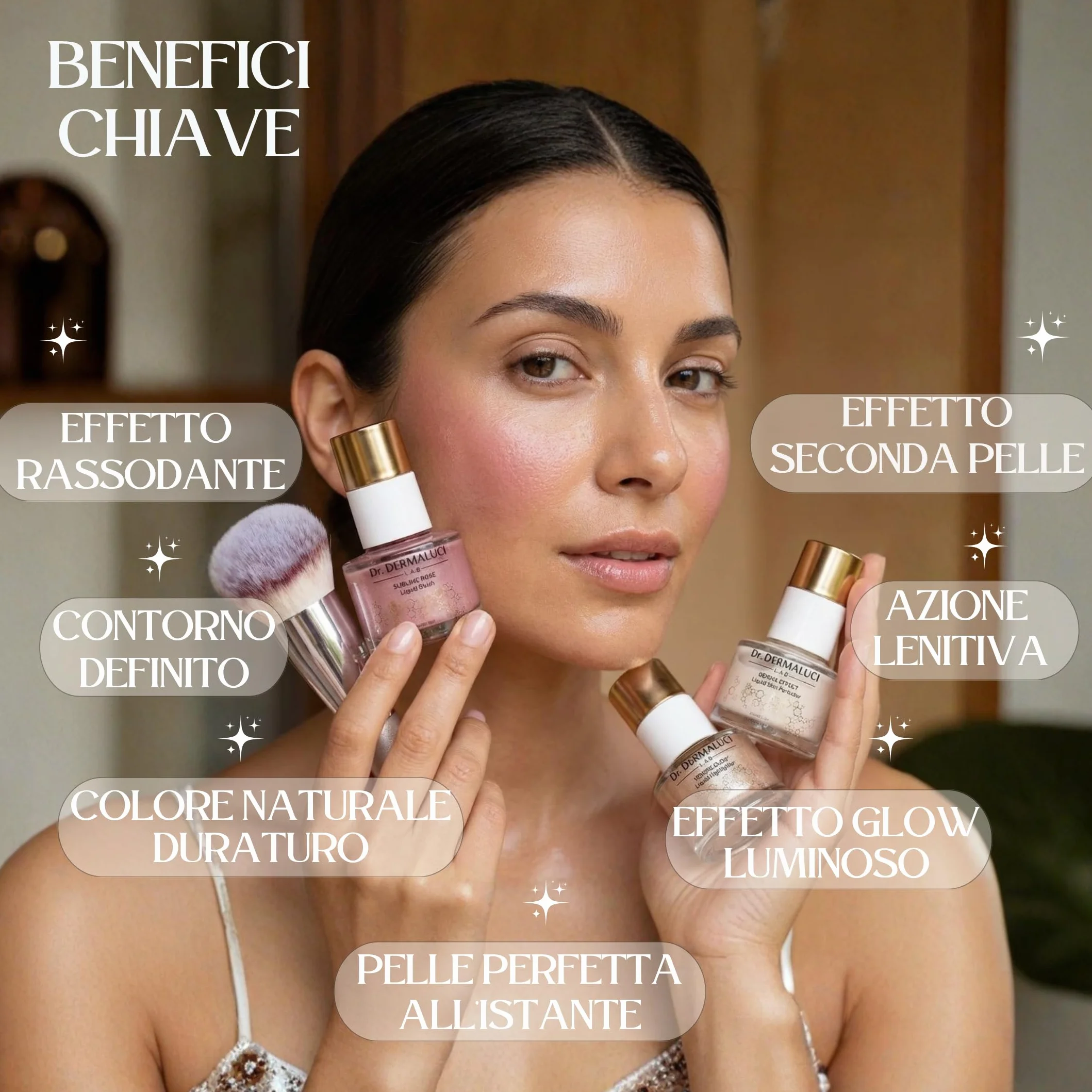 Dr. Dermaluci Lab Kit Contouring Viso - Blush Liquido + Illuminante Viso + Skin Perfector - Make Up Trucchi, Bronzer, Pelle Sensibile, Idee Cofanetto Regalo Donna, Made in Italy