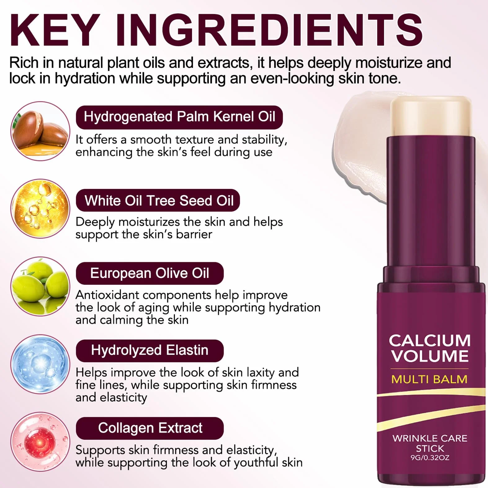 Calcium Volume Multi Balm, Cemenrete Calcium Multi Balm Stick, Anti Aging Crema Occhi contro rughe e linee sottili, collagene, balsamo per gli occhi, collo, viso (9 g)