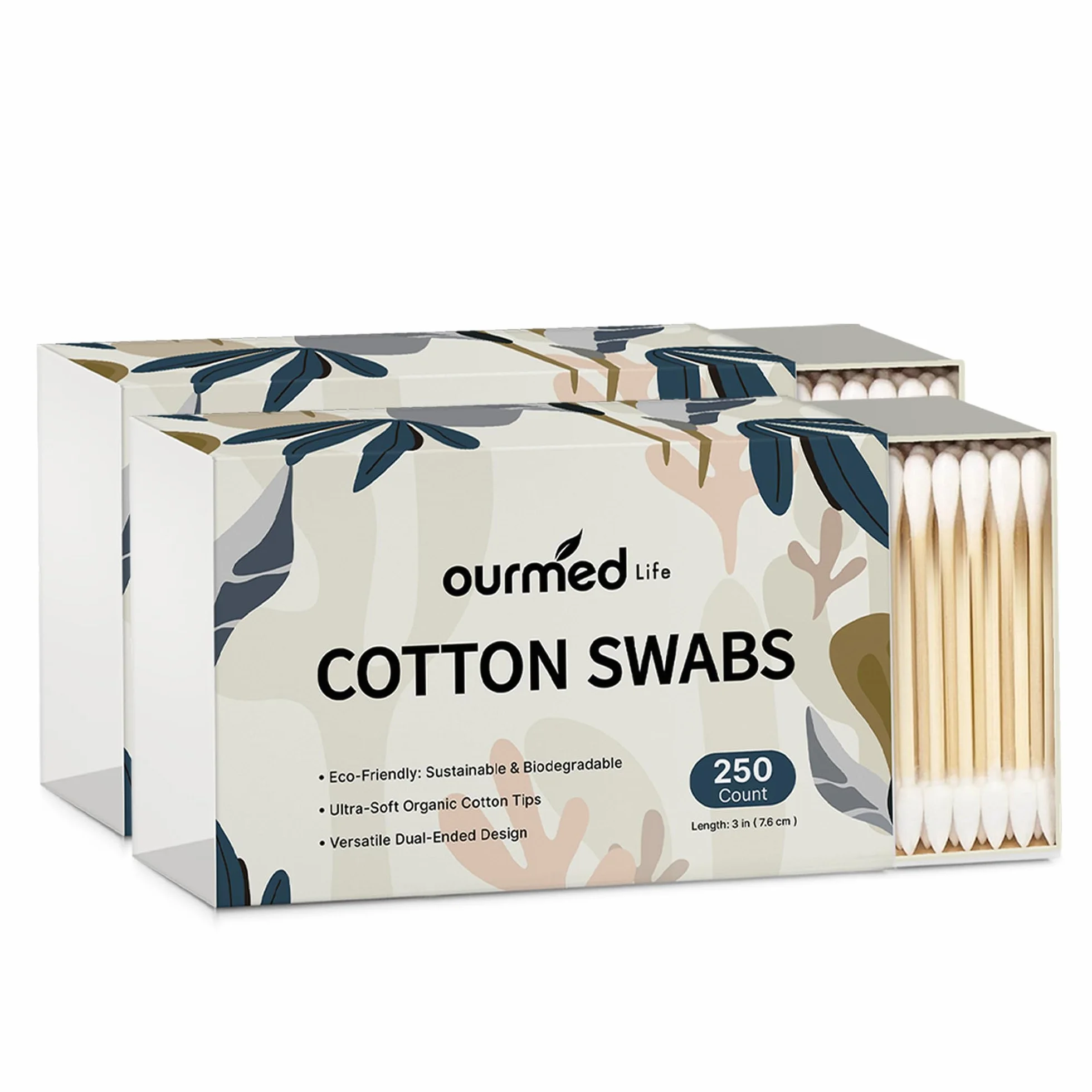 Ourmed Life Tamponi di cotone biodegradabili in bambù e cotone, tamponi per la pulizia a doppia punta con punte appuntite e rotonde, ipoallergenici per orecchie, trucco, rimozione del trucco degli
