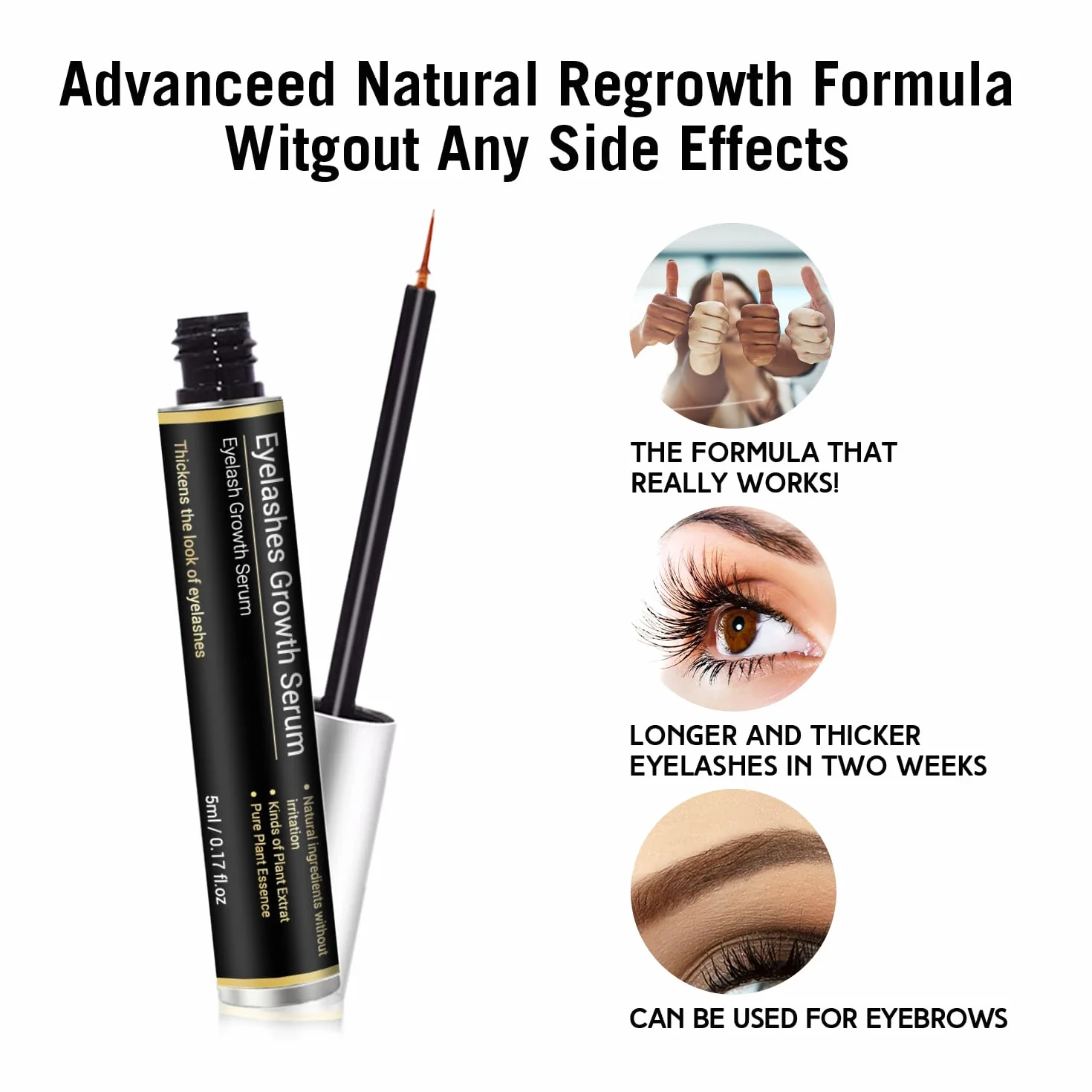 Siero Ciglia, Siero Ciglia Allungante e Rinforzante, Siero per Ciglia Lunghe e Folte, Incredible Rapid Growth of Eyelashes, 5ML (Nero)