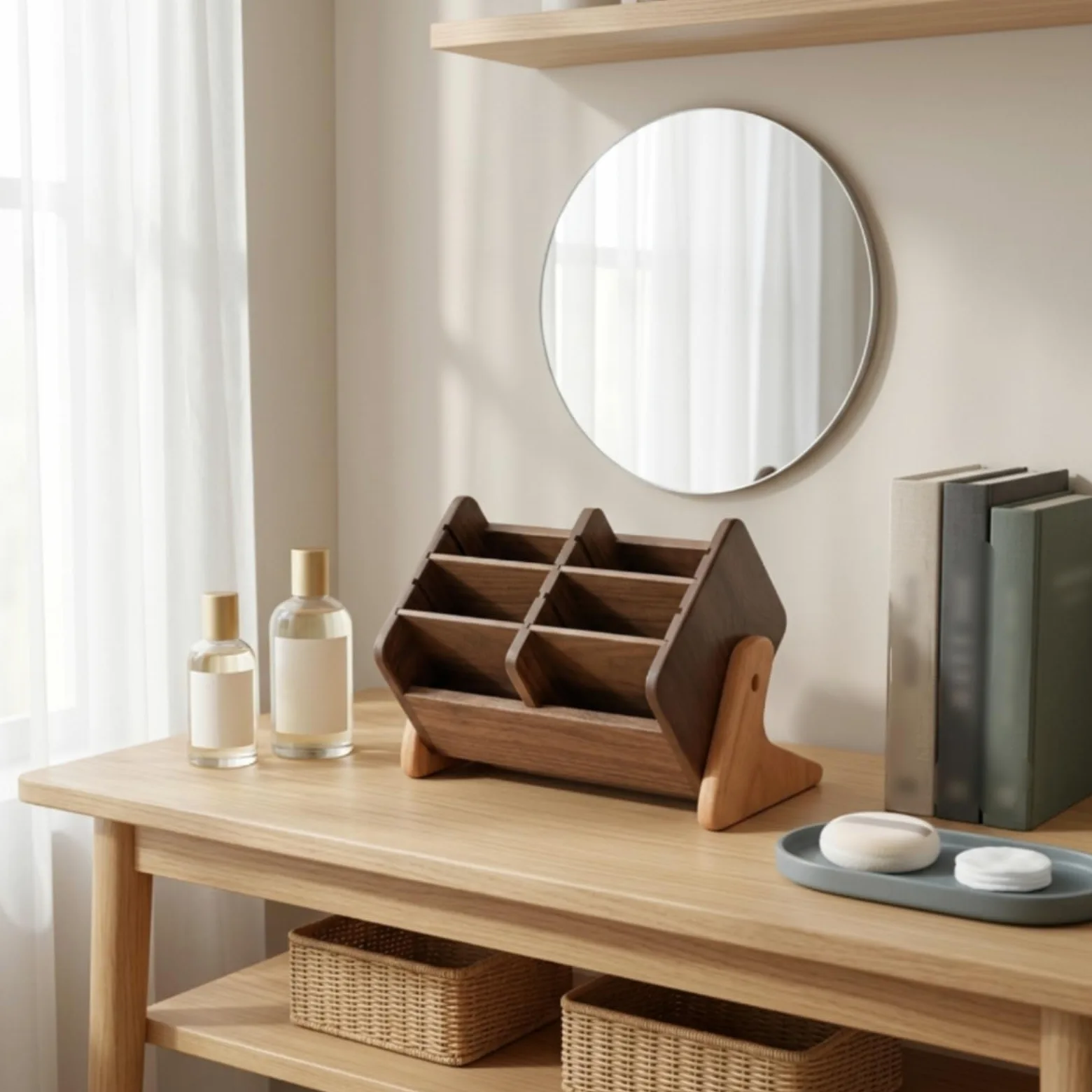 predolo Scatola Porta Trucchi in Legno Salvaspazio Organizzatore da Scrivania Multistrato Portaoggetti per Donne, Bagno