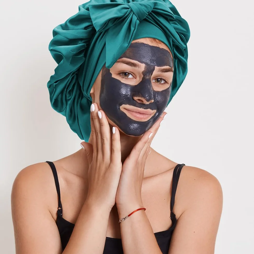 DRESHOW Cuffia con Treccia di Raso per Donna Cuffia di Seta per Dormire Cuffia per Dormire con Fascia Elastica Cuffia da Notte per Capelli Ricci Lunghi Locs