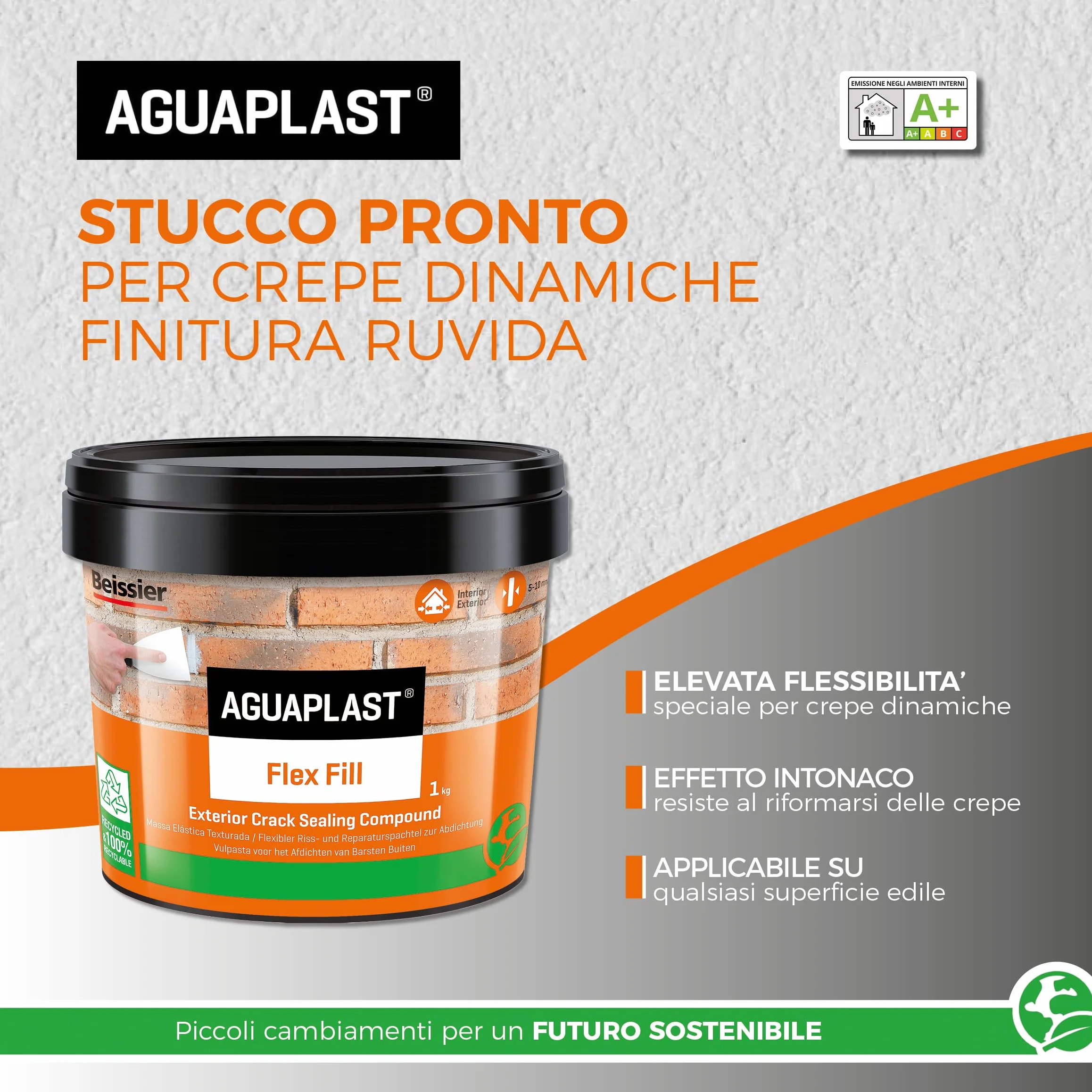 Aguaplast Dynamic Stucco Elastico Anticrepe per Fessure Dinamiche 1kg