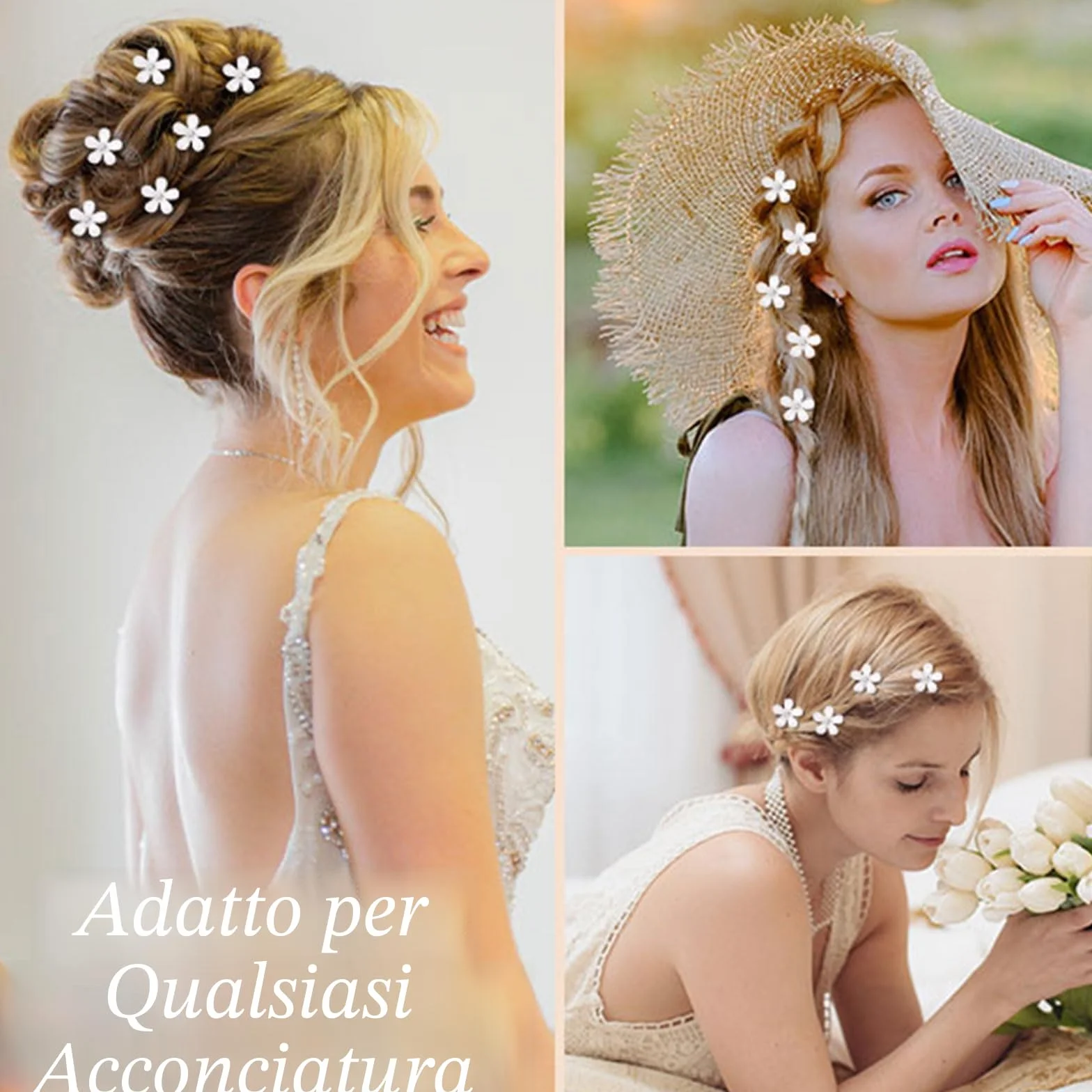 Mezrkuwr 10 Mini Fermagli per Capelli Bianchi con Strass - Graziosi Accessori Decorativi per Acconciature da Sposa - Forcine Floreali