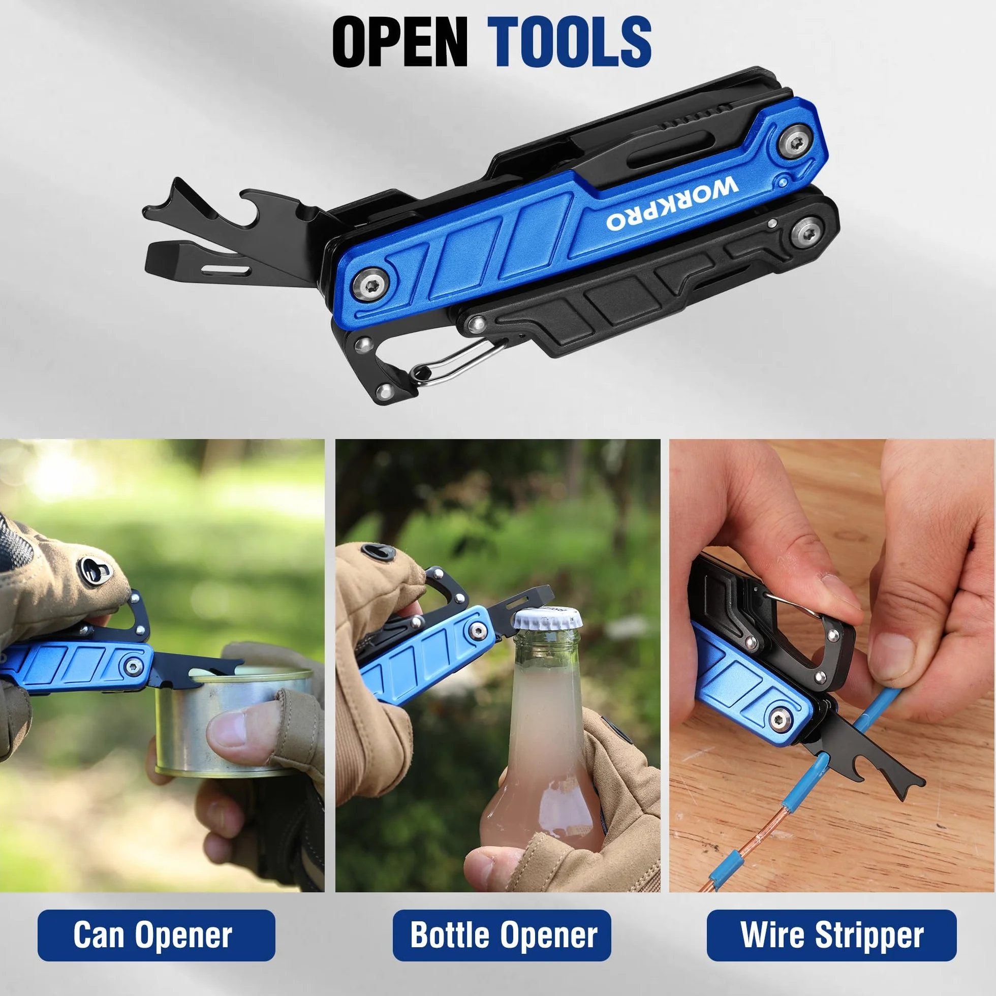 WORKPRO Pinza Multiuso 11 in 1 Acciaio Inossidabile Tascabile Multifunzione con Coltello e Cacciavite