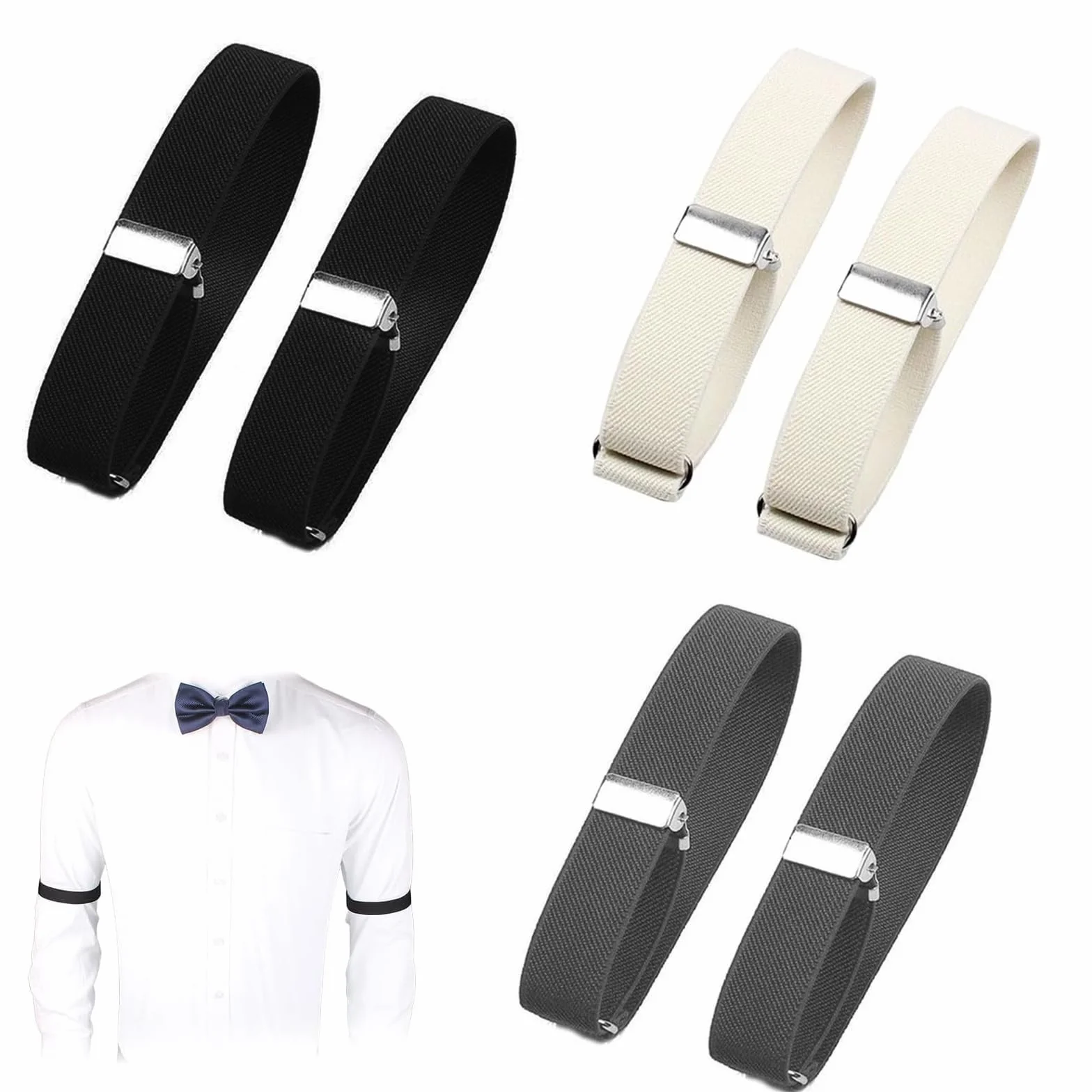 Set di 6 Elastici per Maniche Camicia Regolabili in Metallo Resistente ed Elastico Flessibile, Accessorio per Abbigliamento Uomo e Donna, Ideale per Lavoro, Cerimonie, Uso Quotidiano