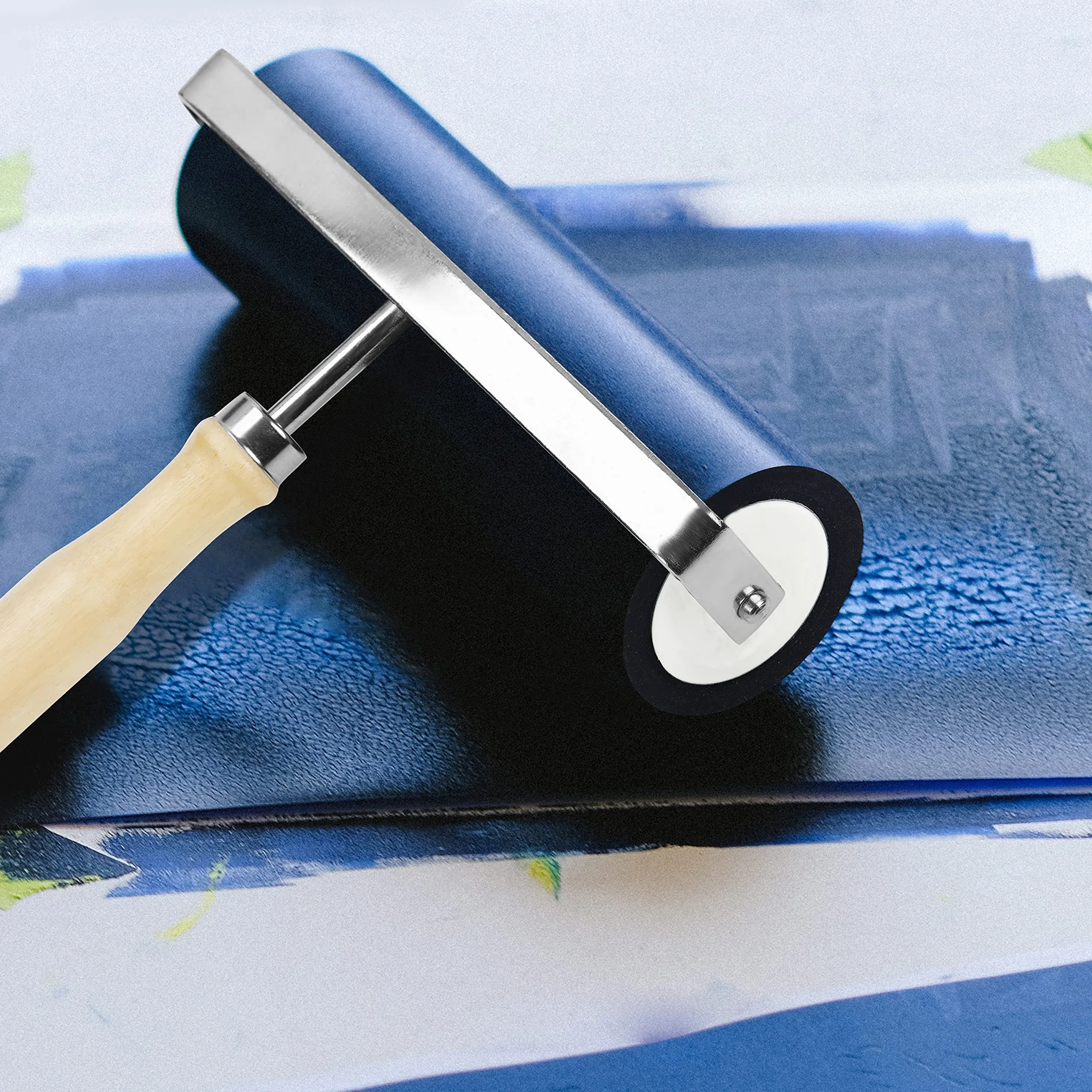 Kurtzy Stampo in Gomma Rullo con Manico in Legno da 15 cm Lino Brayer Nero Duro per Stampa