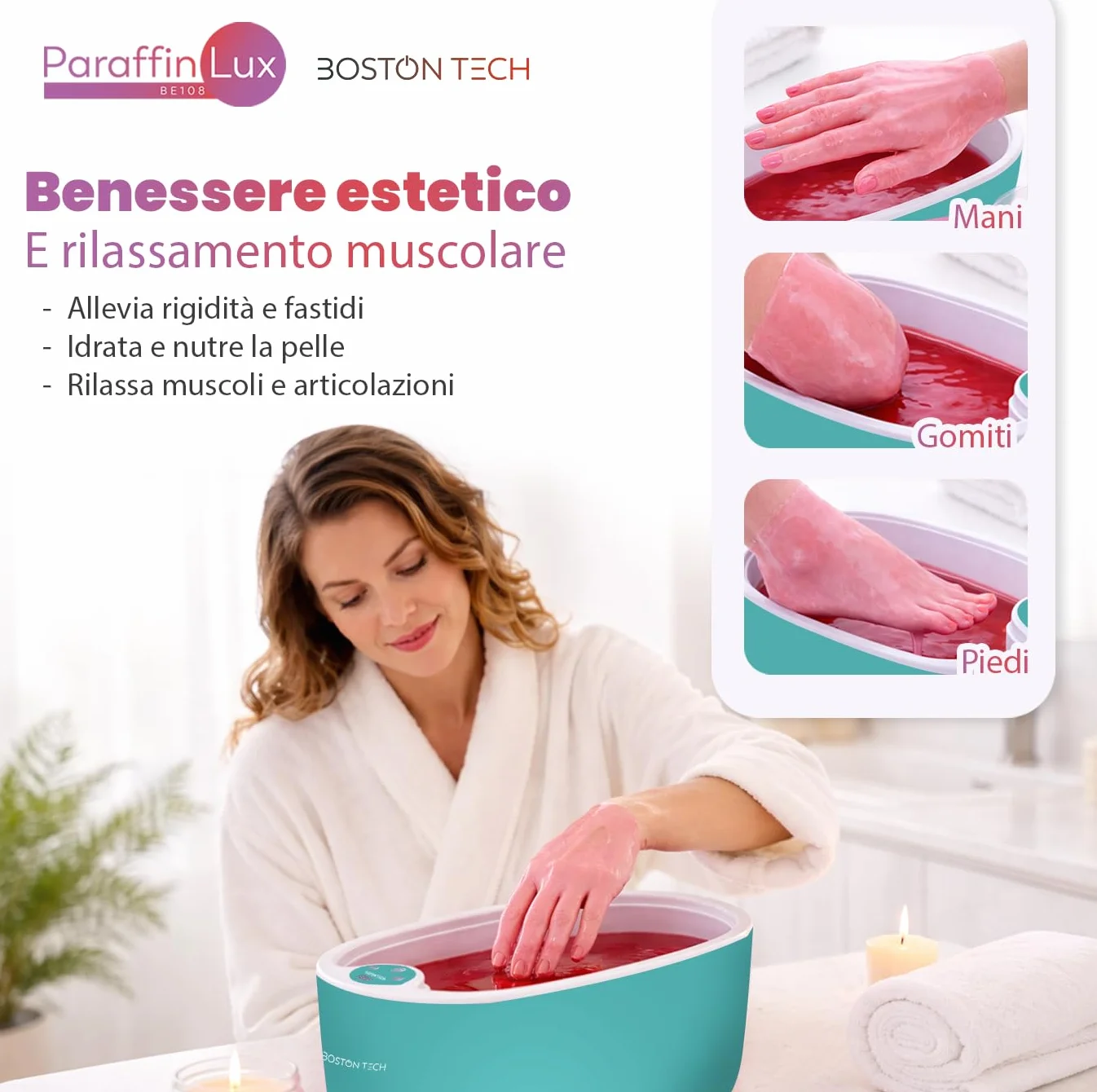 Bagno di Paraffina per Mani e Piedi di Boston Tech® | Sollievo per Dolore Muscolare e Artrite | Idrata, Ammorbidisce e Rivitalizza la Pelle | Capacità 5L + 2 Blocchi di Cera + Accessori Premium