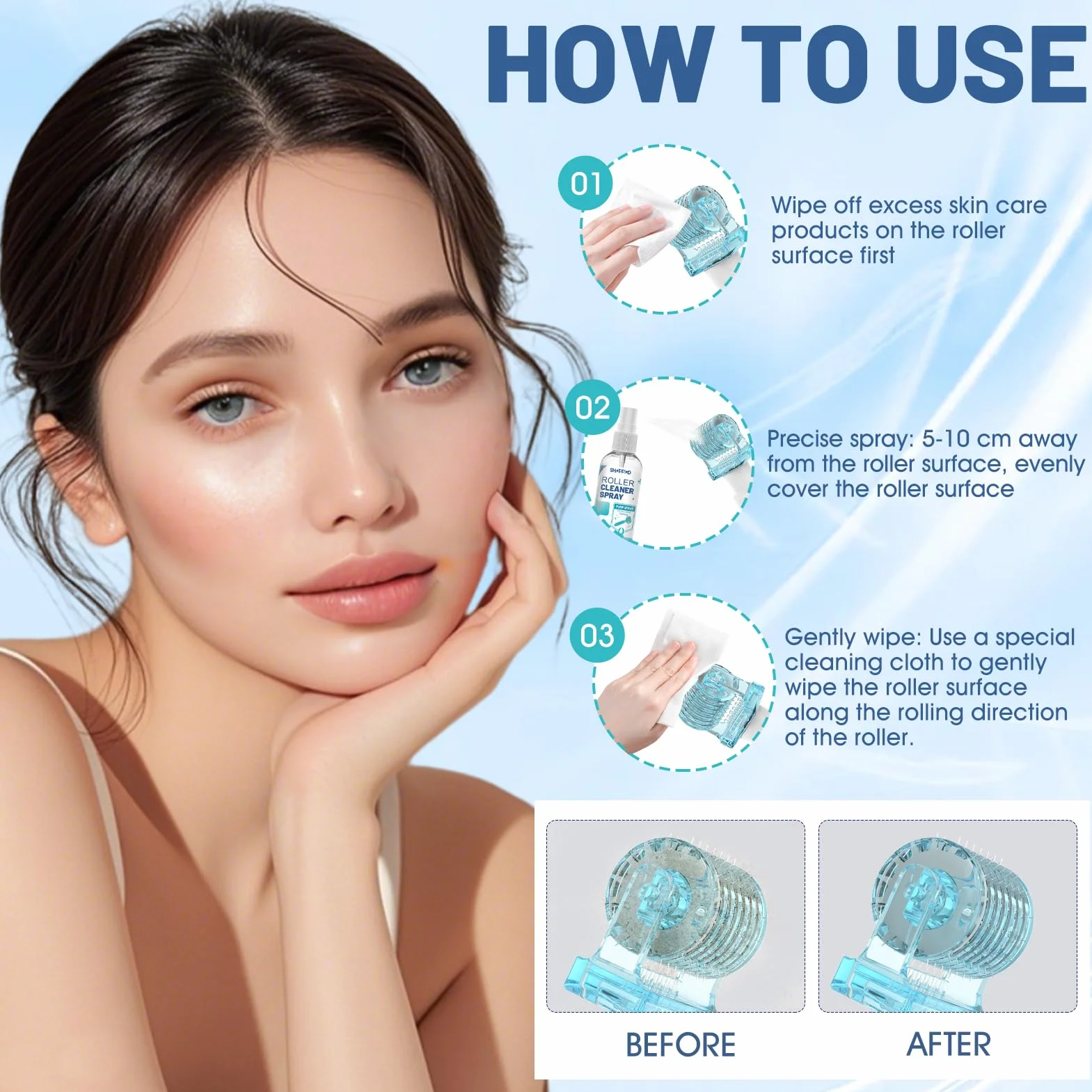 Microneedling Viso Roller Cleaner, Derma Roller Cleaner, Spray Roller Cleaners, Adatto per Rulli, Microaghi, Derma Stamp, Pulizia Rapida ed Efficiente, 100ml