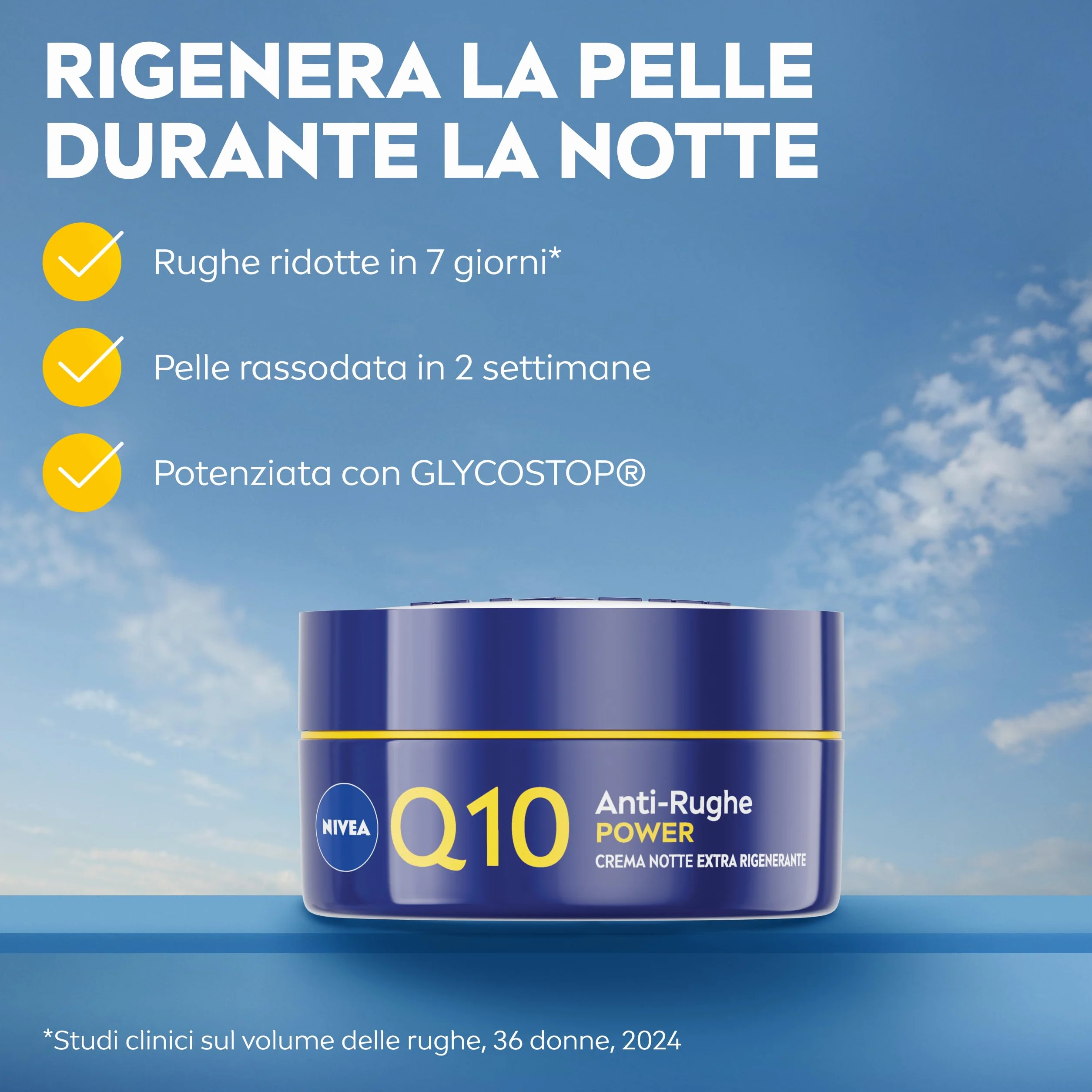 NIVEA Q10 Anti-Rughe Power Crema Notte Extra Rigenerante 50 ml, Crema notte viso antirughe idratante con Coenzima Q10, Creatina e Glycostop, Skincare ad assorbimento rapido per tutti i tipi di pelle