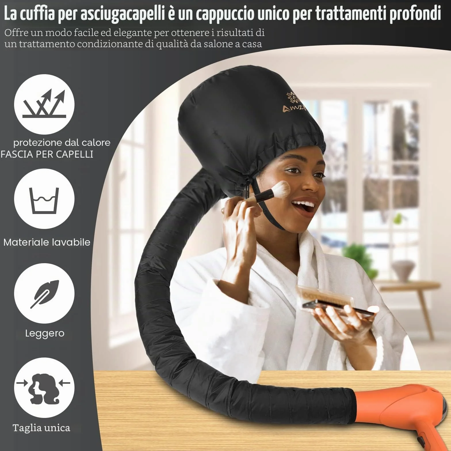 Attacco per asciugacapelli con cappuccio, Attacco per asciugacapelli extra large regolabile e morbido per un'asciugatura più rapida a casa, Facile da usare per lo styling, l'arricciatura e il