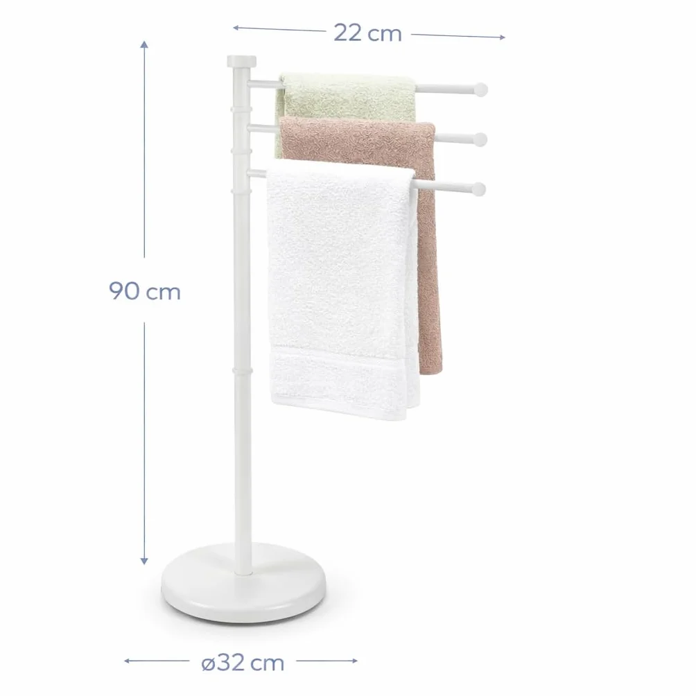 Portasciugamani da Terra Acciaio Inox Bianco 3 Bracci Girevoli 90 cm