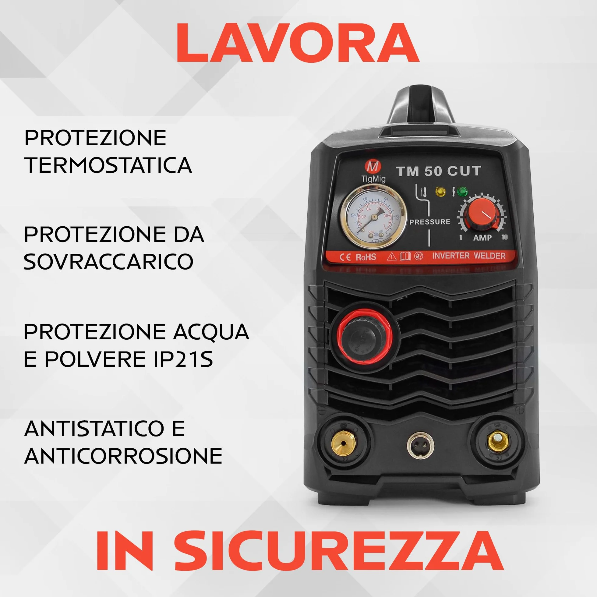 Taglierina al Plasma CUT 40A IGBT TM50CUT, Taglio Netto 10 mm, Torcia e Kit Inclusi