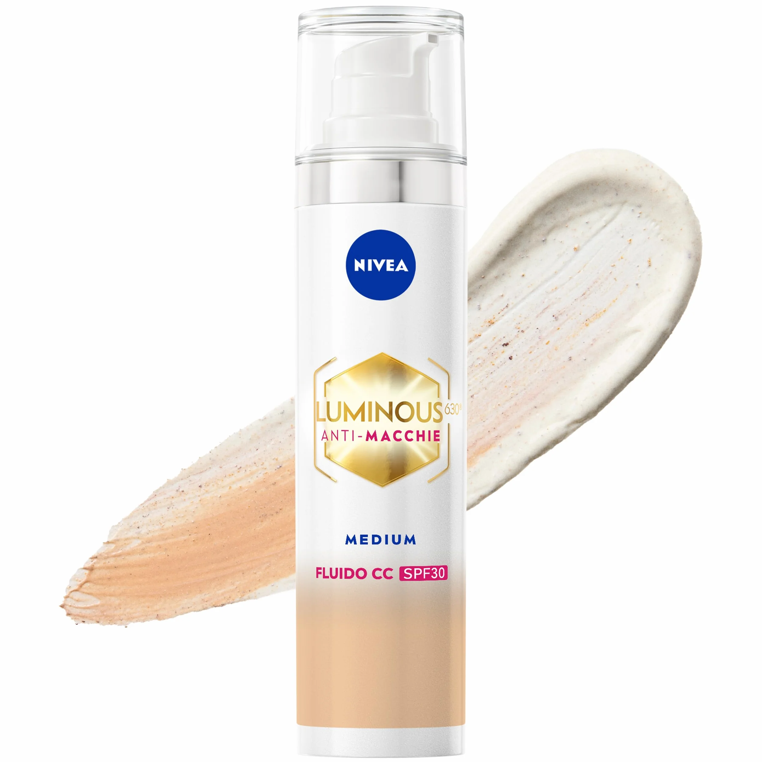 NIVEA Luminous630 Fluido CC Cream SPF 30 3-in-1 Medium 40 ml, Crema colorata viso con pigmenti incapsulati e tripla azione anti-macchie, Crema antimacchie viso con Acido Ialuronico e Thiamidol