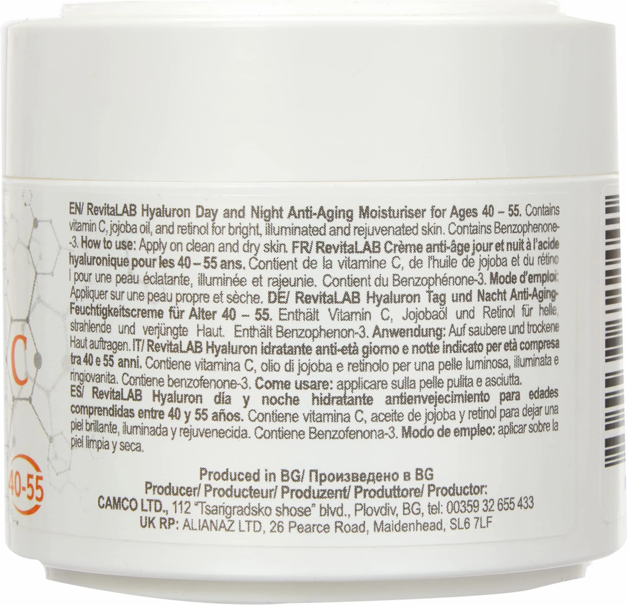 RevitaLAB - Crema giorno e notte antietà con acido ialuronico, arricchita con vitamina A, B3, B5, E, C, olio di jojoba e filtri UV, 40-55 anni, 50 ml - Formato multipack