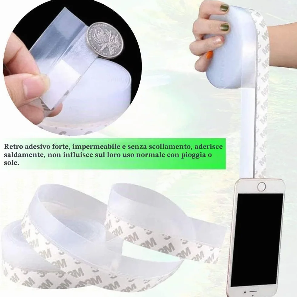 Guarnizione porta finestre in silicone trasparente adesiva 35mm per fessure fino a 20mm