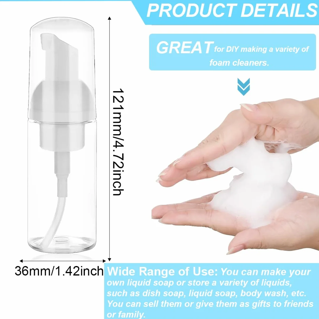 3 Pezzi Dispenser Sapone Schiuma - 50 ml Bottiglia Transparent Riutilizzabili per Cosmetici, Lozione, Bagno, Shampoo Liquidi (Trasparente)
