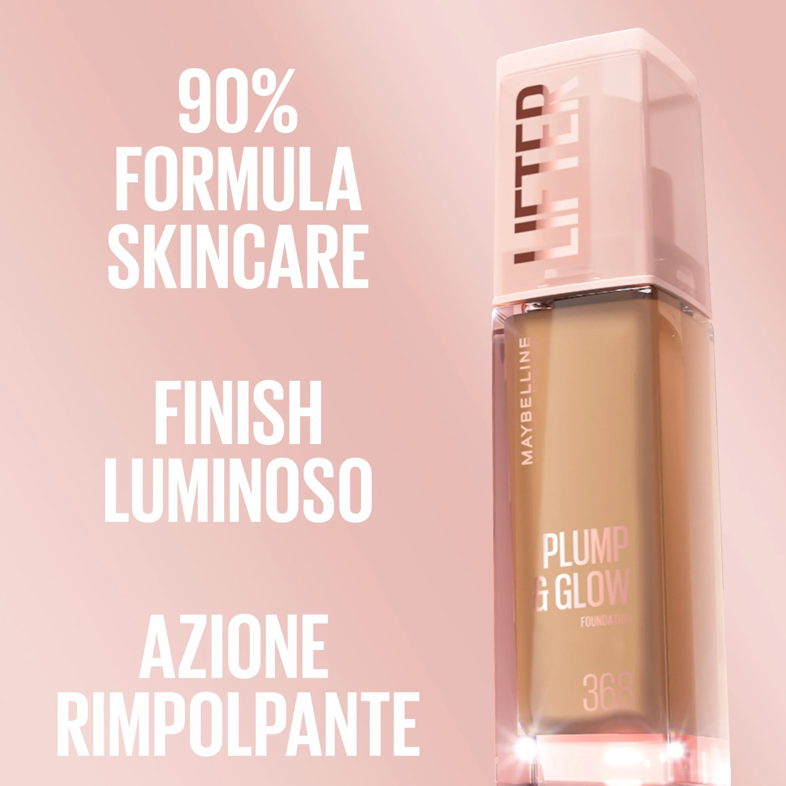 Maybelline New York Fondotinta Illuminante, Per Tutti i Tipi di Pelle, Pelle Rimpolpata e Radiosa, Finish Naturale, Con Acido Ialuronico e Niacinamide, Lifter Plump and Glow, Tonalità: 110, 30 ml
