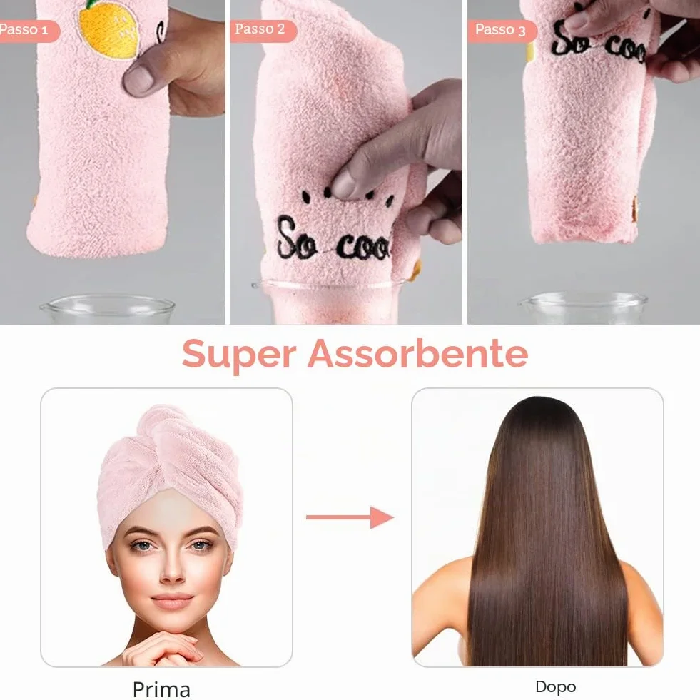URAQT Asciugamano Microfibra Capelli, 3 Pezzi Asciugamano Capelli Turbante con Bottone, Morbido Assorbente e Asciugatura Rapida, Turbante Super Assorbente per Capelli Corti e Lunghi(Ricamato)