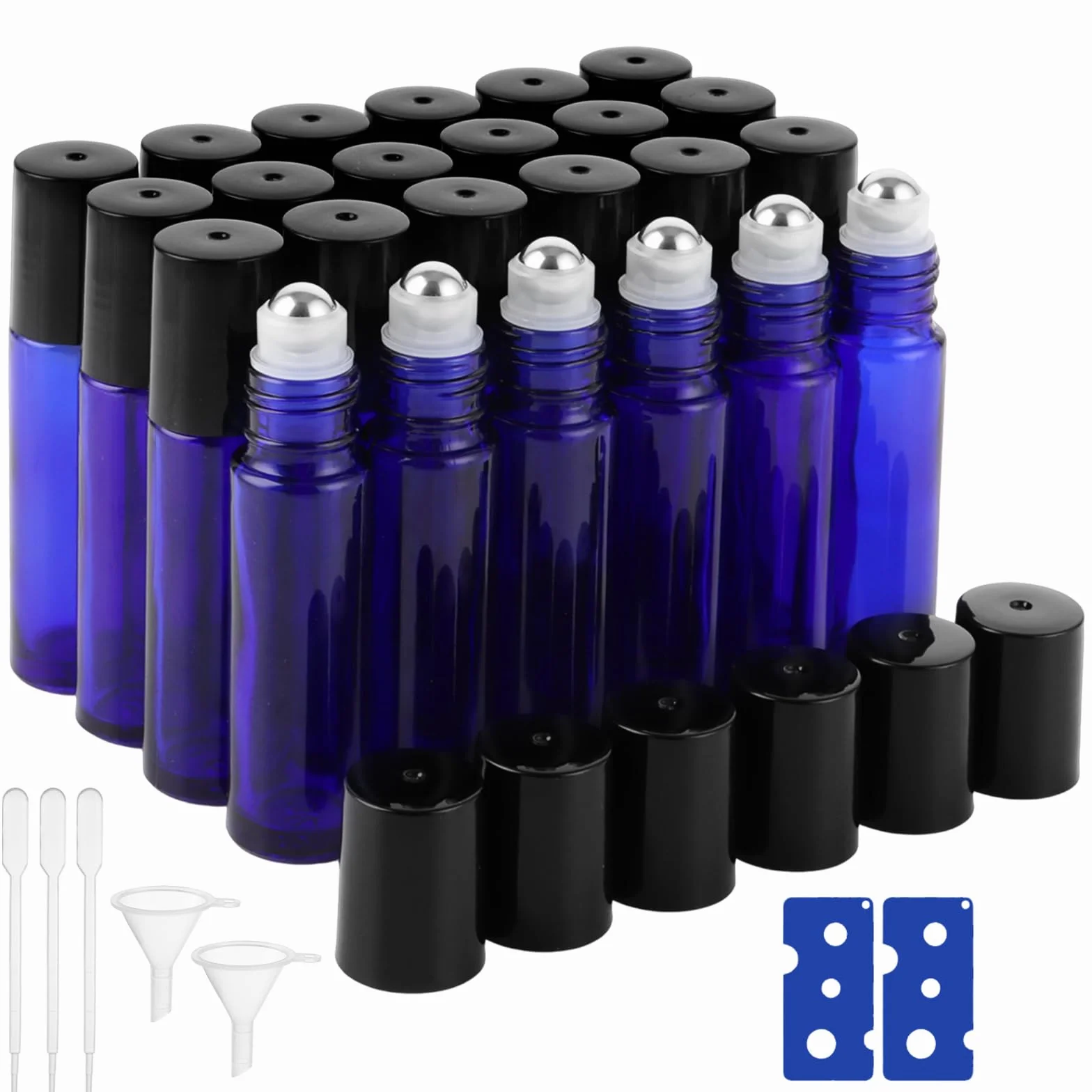 STARVAST 24 bottiglie di vetro Roll-On da 10 ml, con rullo in acciaio inox, ricaricabili per oli essenziali, lozioni e profumi