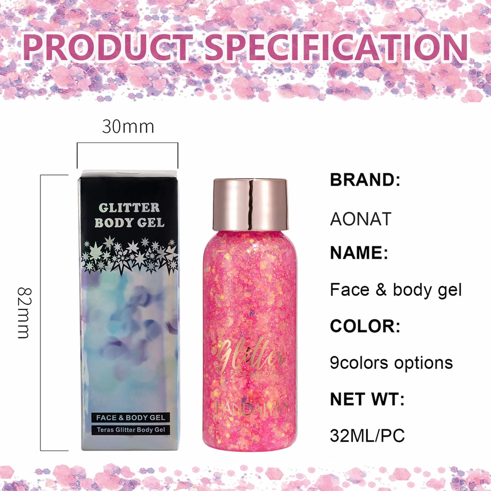 30ml Glitter Corpo, Glitter Gel Corpo,Glitter Body Gel, Glitter Gel Viso per Viso, Unghie, Occhi, Labbra, Capelli, Corpo, per Musica, Festival, Feste in Maschera