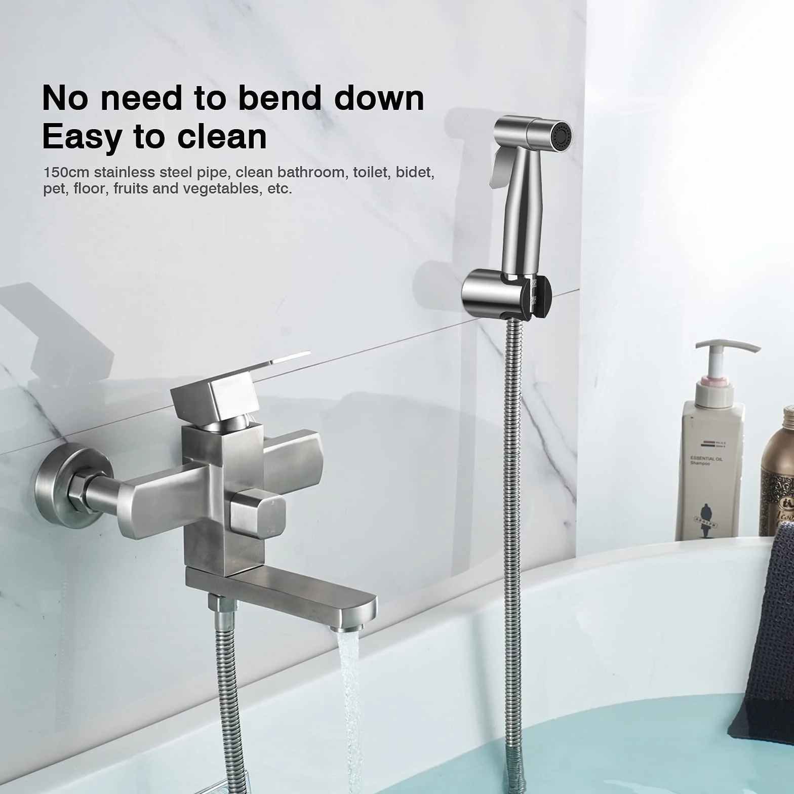 Doccetta per Bidet a Mano in Acciaio Inox 1.5M Tubo Flessibile Staffa a Muro Set Completo Doccia Bidet