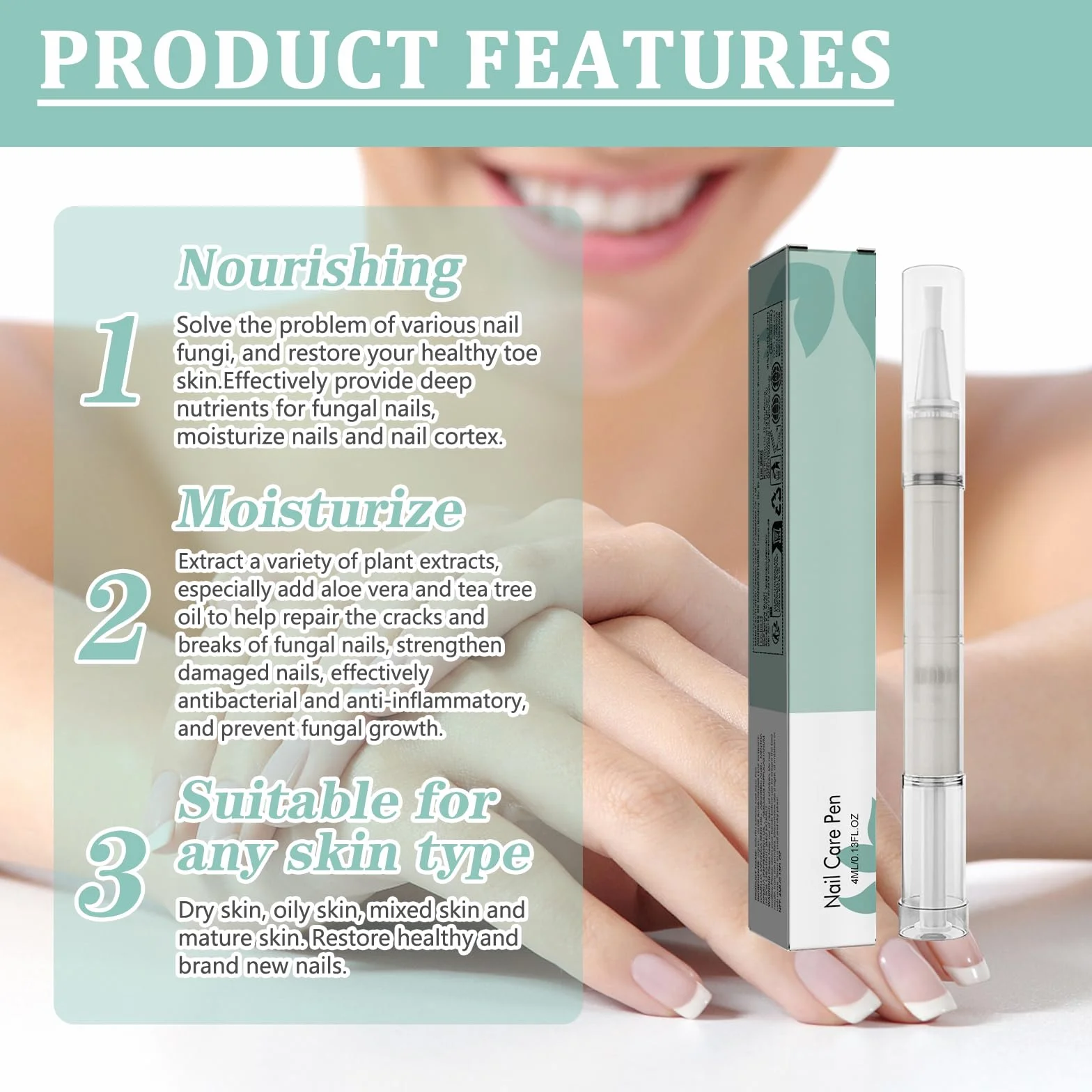Penna per la cura delle unghie con olio dell'albero del tè, aloe vera e vitamina E, riparazione e cura per unghie delle dita e dei piedi, favorisce la crescita sana delle unghie, penna per la cura