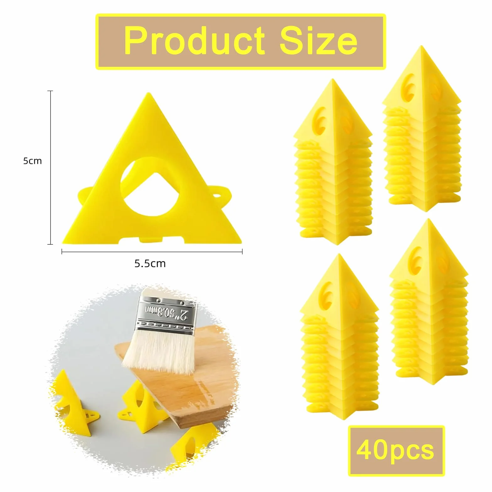 Supporti a Piramide per Pittore 40 Pezzi Giallo Cono Tela Triangolo di Vernice Legno Mobili Stand