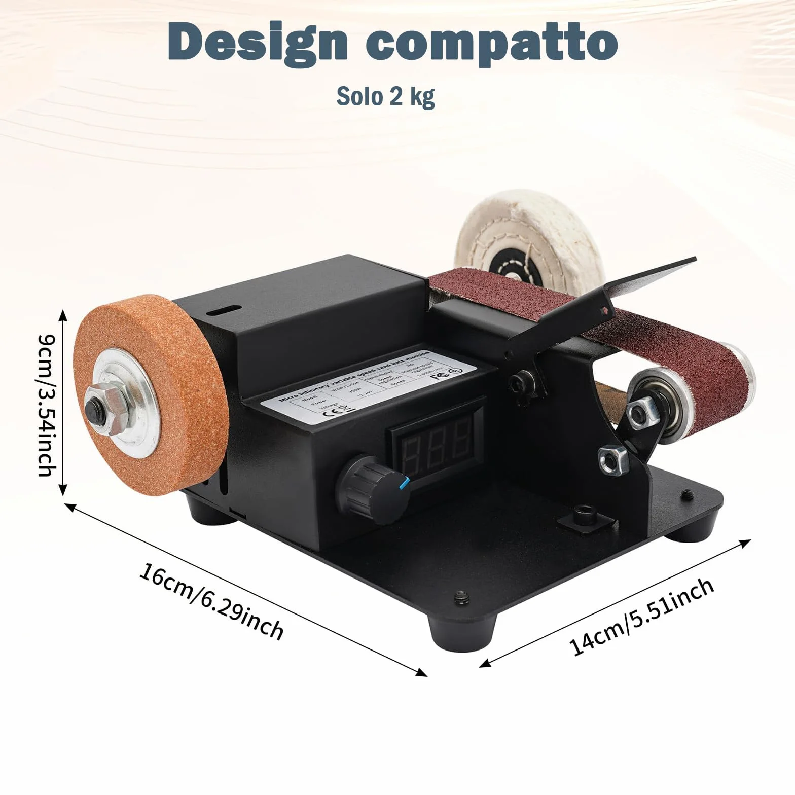 Mini levigatrice a nastro elettrica 350 W 0-10000 giri/min professionale da tavolo 7 livelli con nastri abrasivi