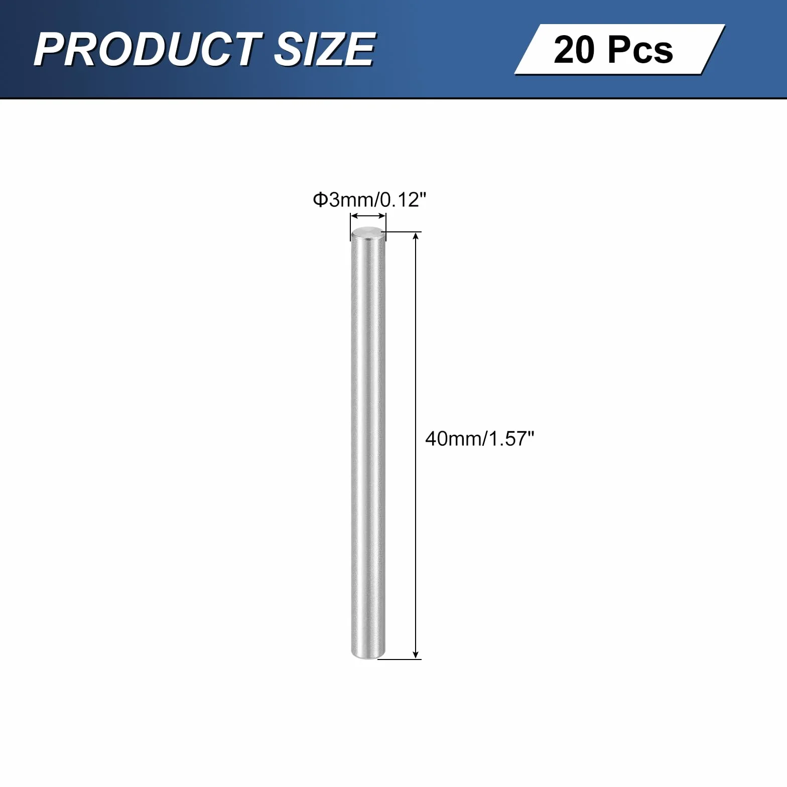 QUARKZMAN 20pz Spina Centraggio Perni 304 Acciaio Inossidabile M3 x 40mm Cilindrica Perno Supporto Mensole Argento
