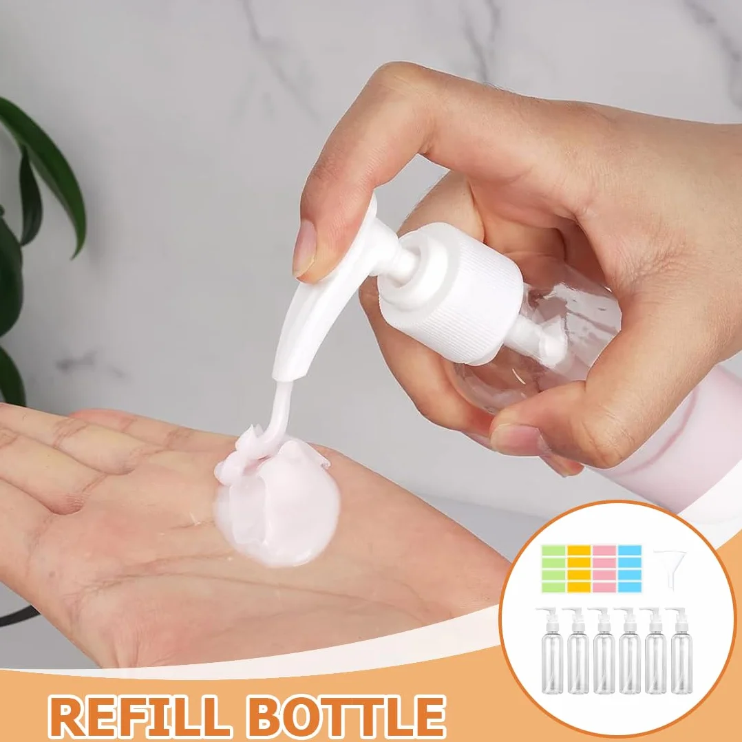 6 flaconi vuoti con pompa airless da 50 ml, flaconi con pompa airless ricaricabili, erogatori di crema ricaricabili con imbuto, adesivi per cosmetici, creme, lozioni