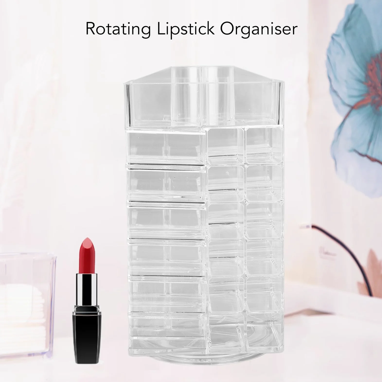 Organizzatore per Rossetti Girevole a 360 Gradi, Torre di Stoccaggio per Lucidalabbra di Grande Capacità con 53 Slot, Espositore Cosmetico Trasparente per Pennelli