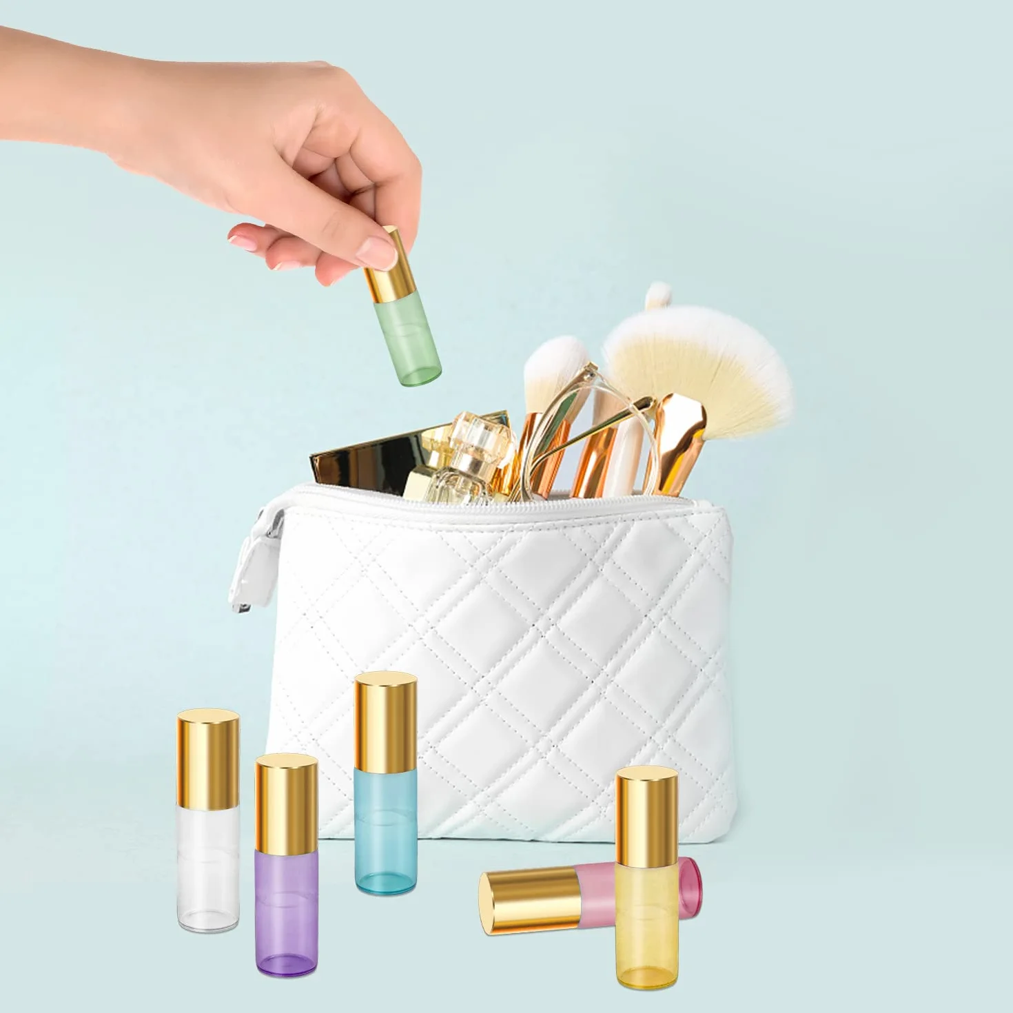 Pinkiou Roller Bottles Roll on Bottle in vetro Sfera in acciaio per oli essenziali Flaconi vuoti da 5 ml (con 1 cavatappi)