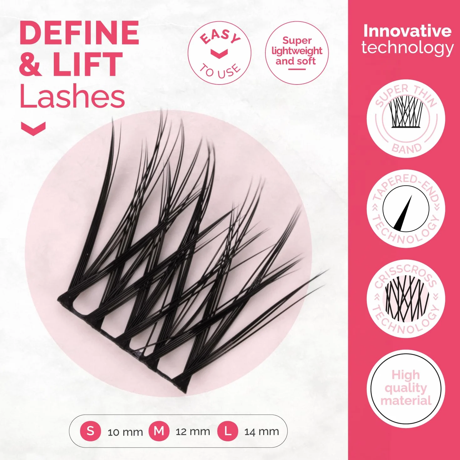 Renata Beauty Define&Lift Ciglia Finte in Gruppo - Multipack da 32 pezzi, Lunghezze Miste (10mm, 12mm, 14mm), Ricciolo C, Valorizza la Linea Naturale delle Ciglia, Ideali per l'Uso Quotidiano