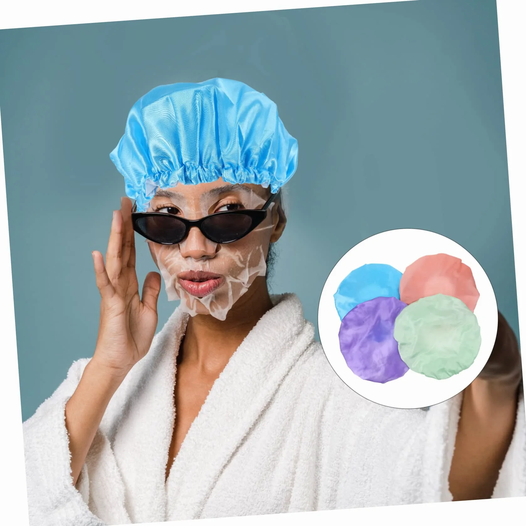 Angoily 8pezzi Cuffie Da Bagno Impermeabili Satin Confezione Design Doppio Per e Notte Adatte Tutte Le Taglie Arcobaleno