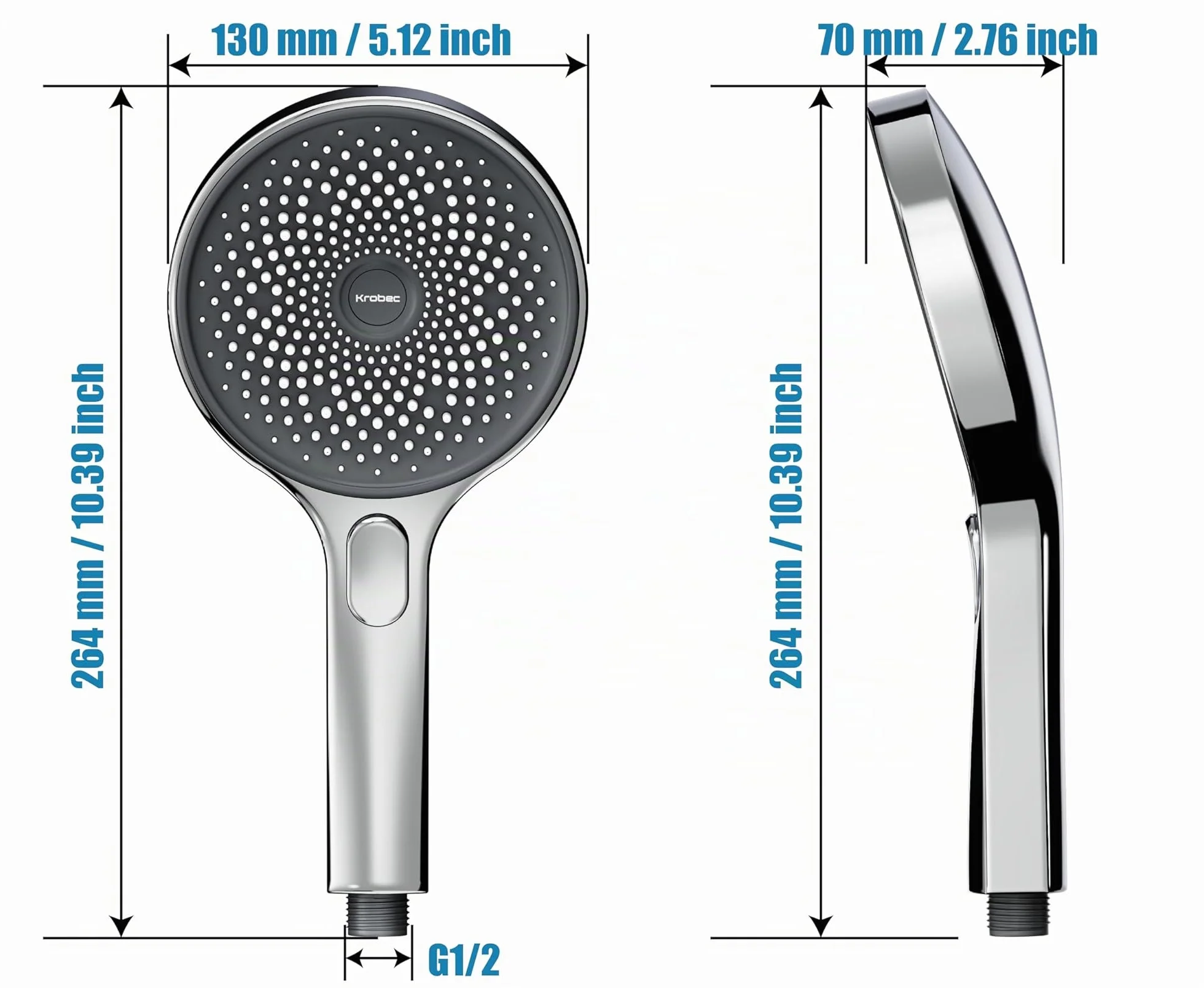 Krobec Soffione doccia 130 mm 3 modalità doccia estraibile risparmio idrico EasyClean cromato