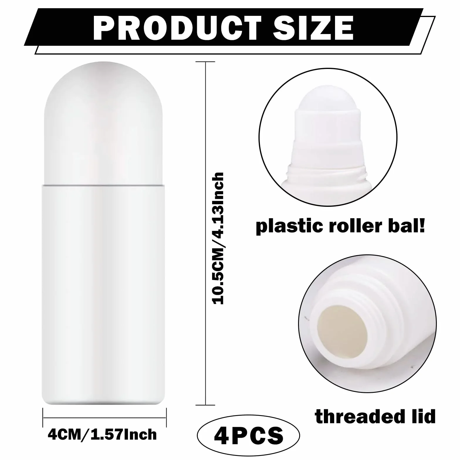 4 Pezzi 50ML Roll on Vuoto per Oli Essenziali Bianco Vuoto Riutilizzabile Bottiglie Deodoranti Bottiglie a Rullo di Plastica roll on Vuoto per Crema Solare per Profumo Olio Essenziale Aromaterapia