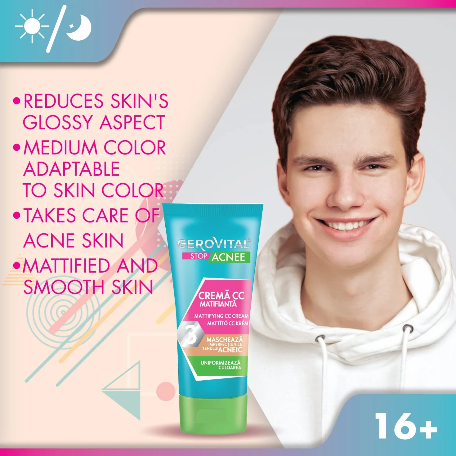 Crema CC Opacizzante Viso con Acne, Copre le Imperfezioni, Uniformizza il Colore, Prodotto per il Trucco e per la Cura Della Pelle, 30 ml, Gerovital Stop Acnee