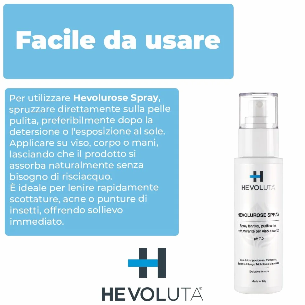 Hevolurose Spray con Acido Ipocloroso, Sollievo per Pelle Sensibile, Acne, Scottature e Punture Insetti, Antibatterico Spray Lenitivo e Rinfrescante - Formato 100 ml + ricarica 200 ml -