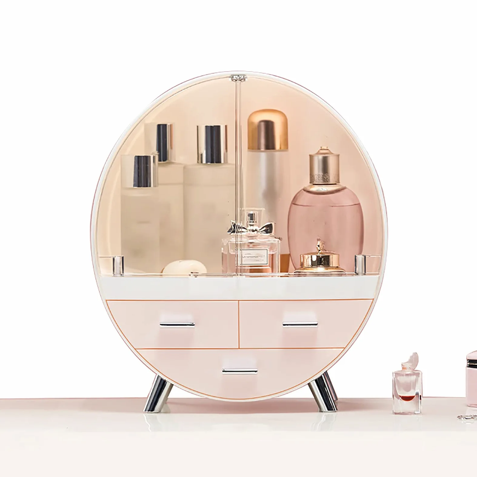 Organizer per Il Trucco, Scatola di Esposizione Multifunzionale con Porta Trucco Impermeabile Antipolvere con Cassetti per Rossetto, Camera da Letto, Pink