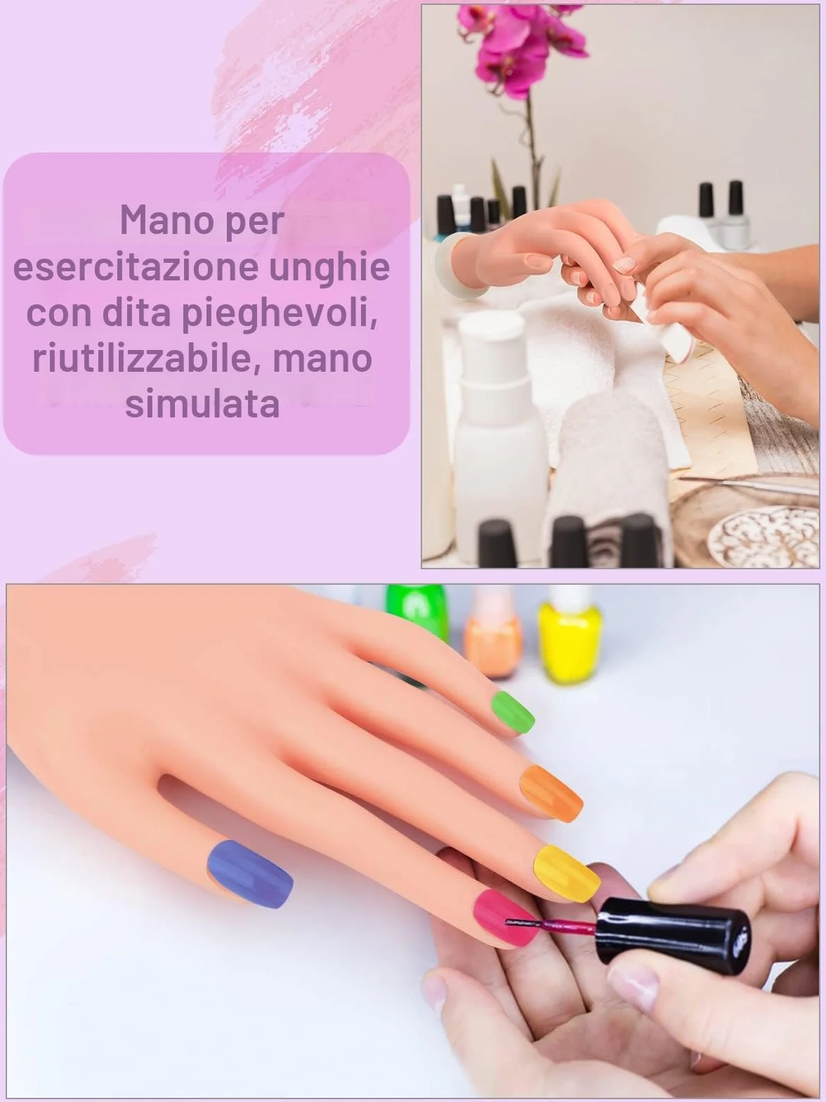 Mano Finta per Ricostruzione Unghie Silicone: 200 Pezzi Mano Pratica Set - Strumenti Mano Finta per Unghie - Professionali Mani Finte per Nail Art Manicure