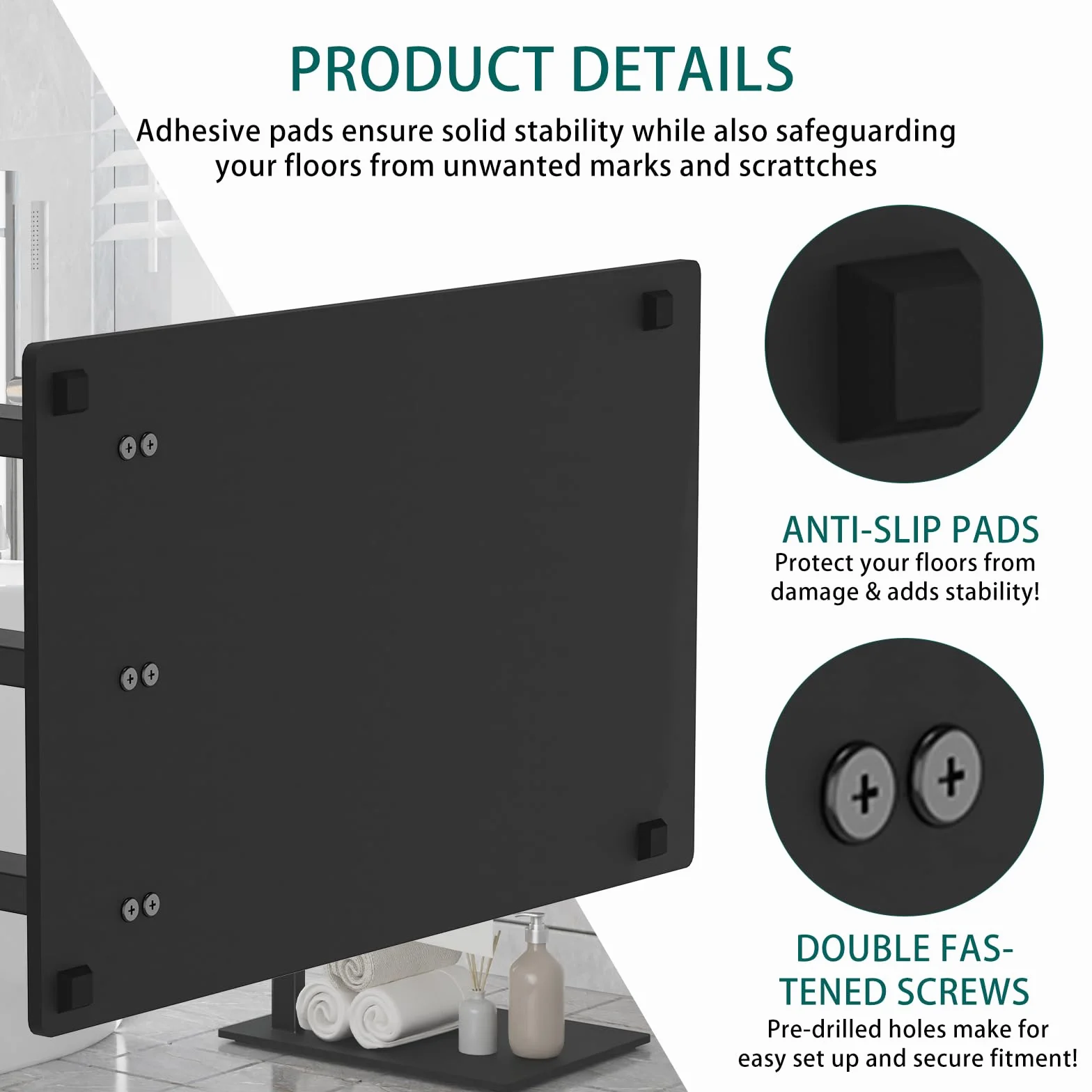 OUTBROS Porta Asciugamani Bagno da Terra in Acciaio Inox 3 Bracci 40x30x80cm Nero