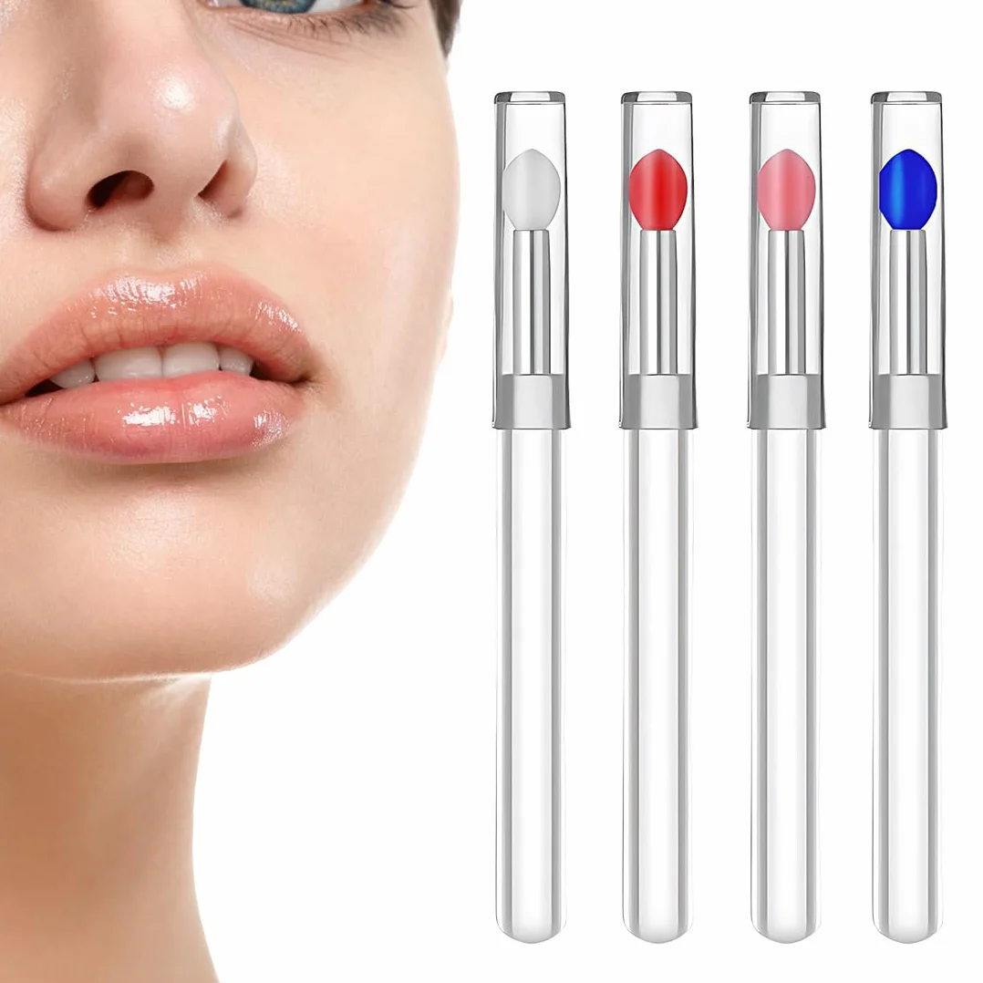 4 Pezzi di Pennelli per Rossetto in Silicone, Applicatori Riutilizzabili per Scrub Labbra, Adatto per tutti i Tipi di Pelle, 11 x 1 x 1 cm, Bianco, Rosa, Rosso Anguria e Blu